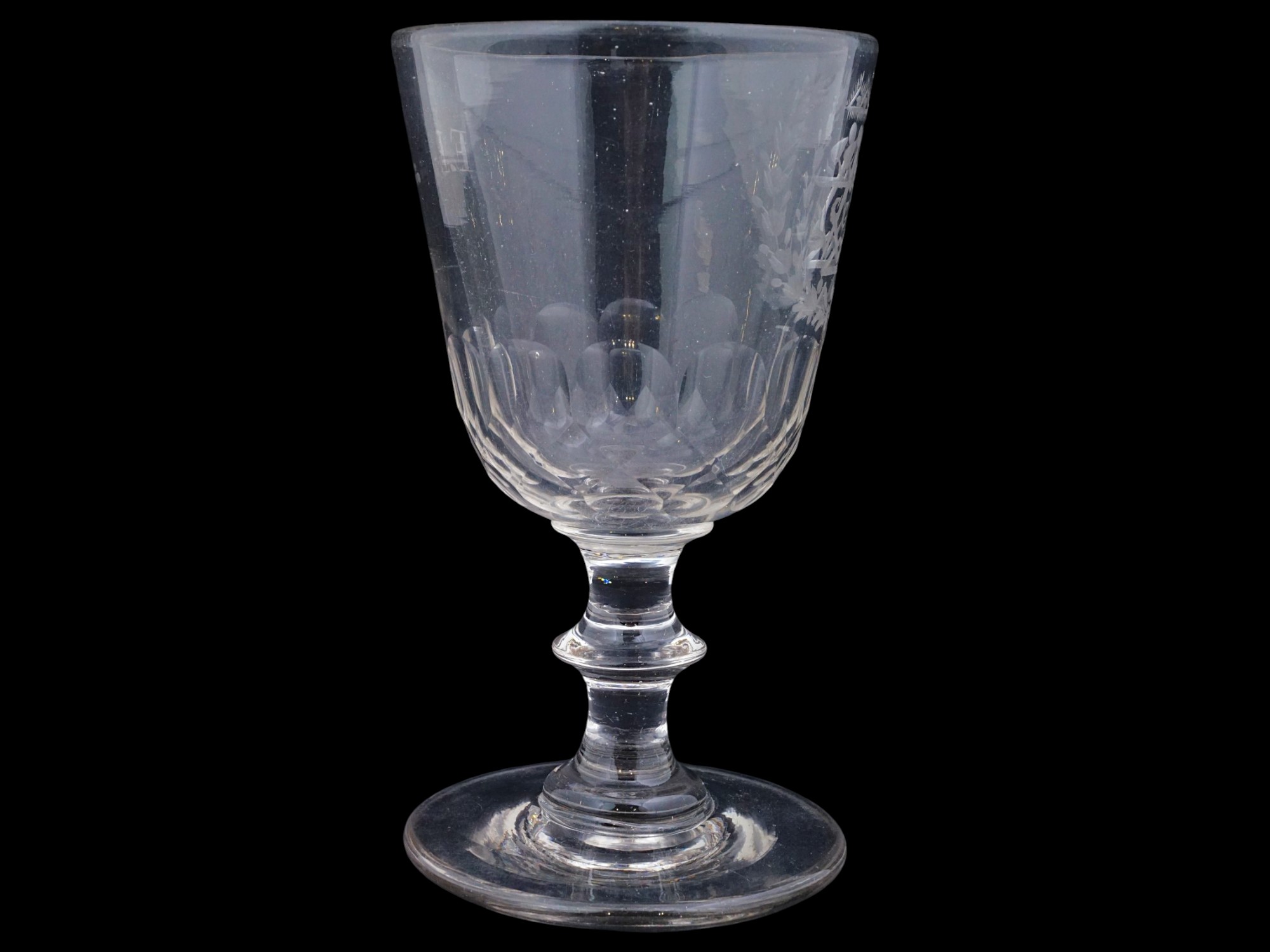 MASONIC ETCHED INITIALS CLEAR GLASS WINE GOBLET PIC-4