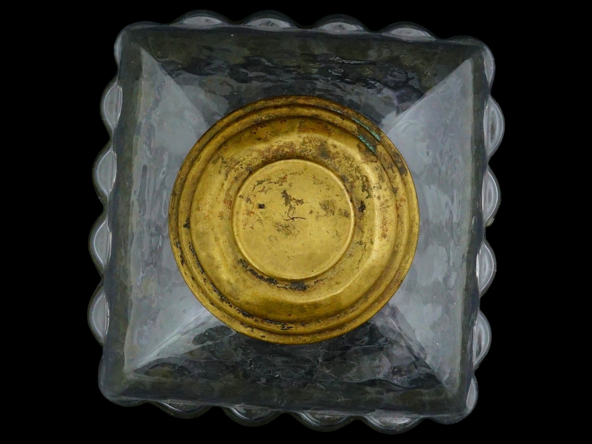 ANTIQUE RIBBED DESIGN GLASS TEA CADDY WITH BRASS LID PIC-6