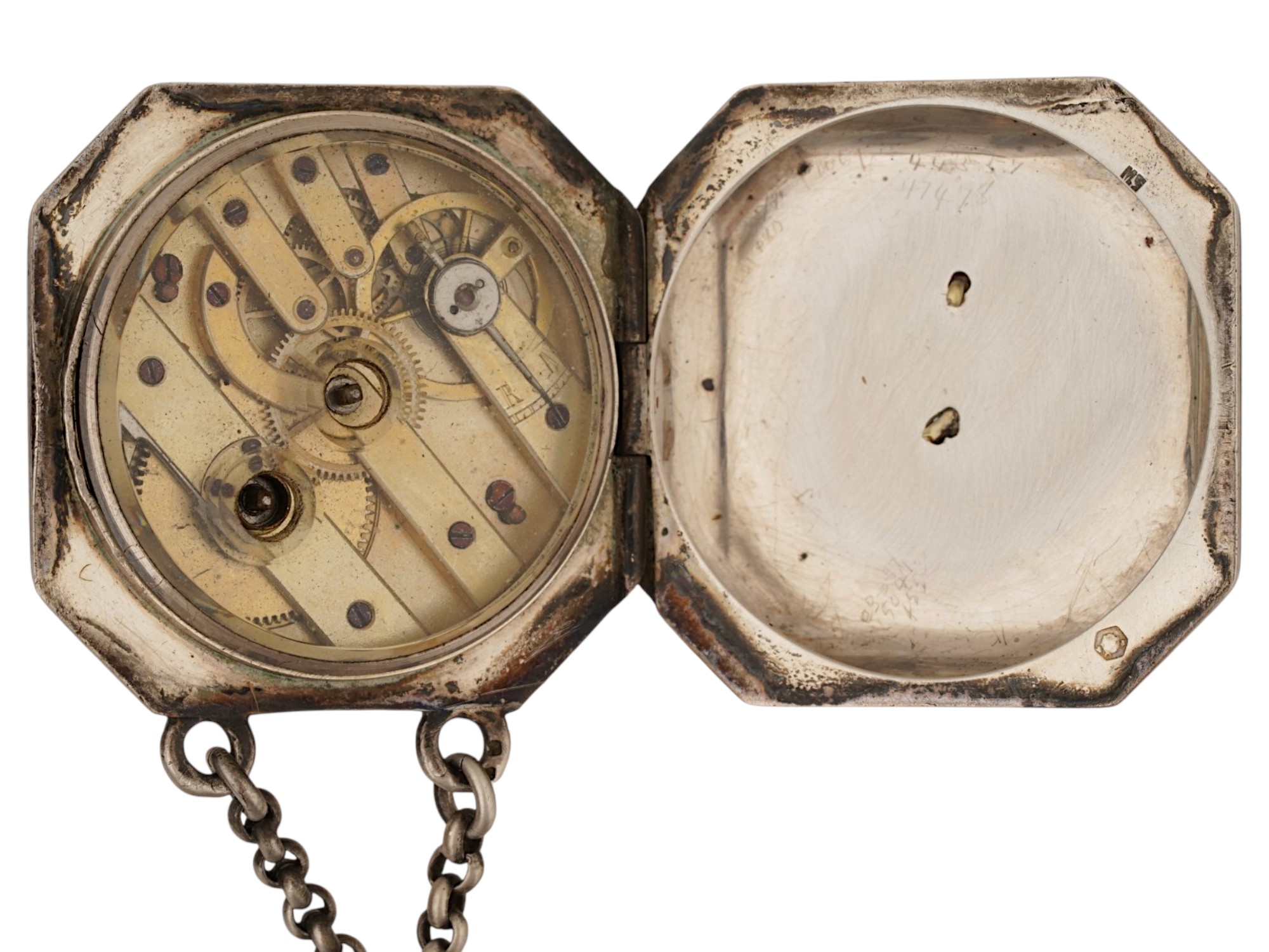 RUSSIAN SILVER FOB DIAMOND WATCH AND CHATELAINE SET PIC-8