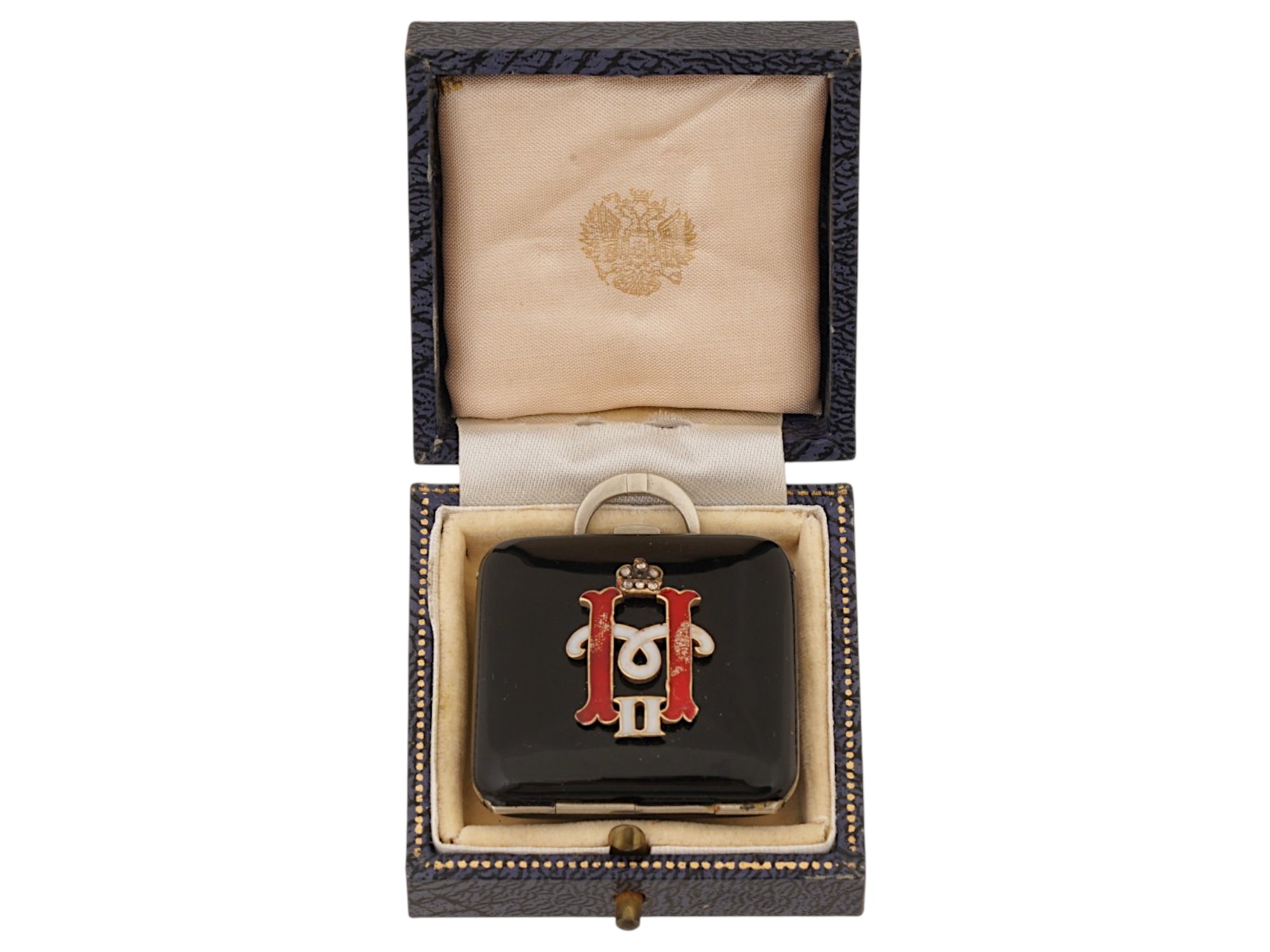 RUSSIAN ART DECO SILVER ENAMEL DIAMOND POCKET WATCH PIC-1