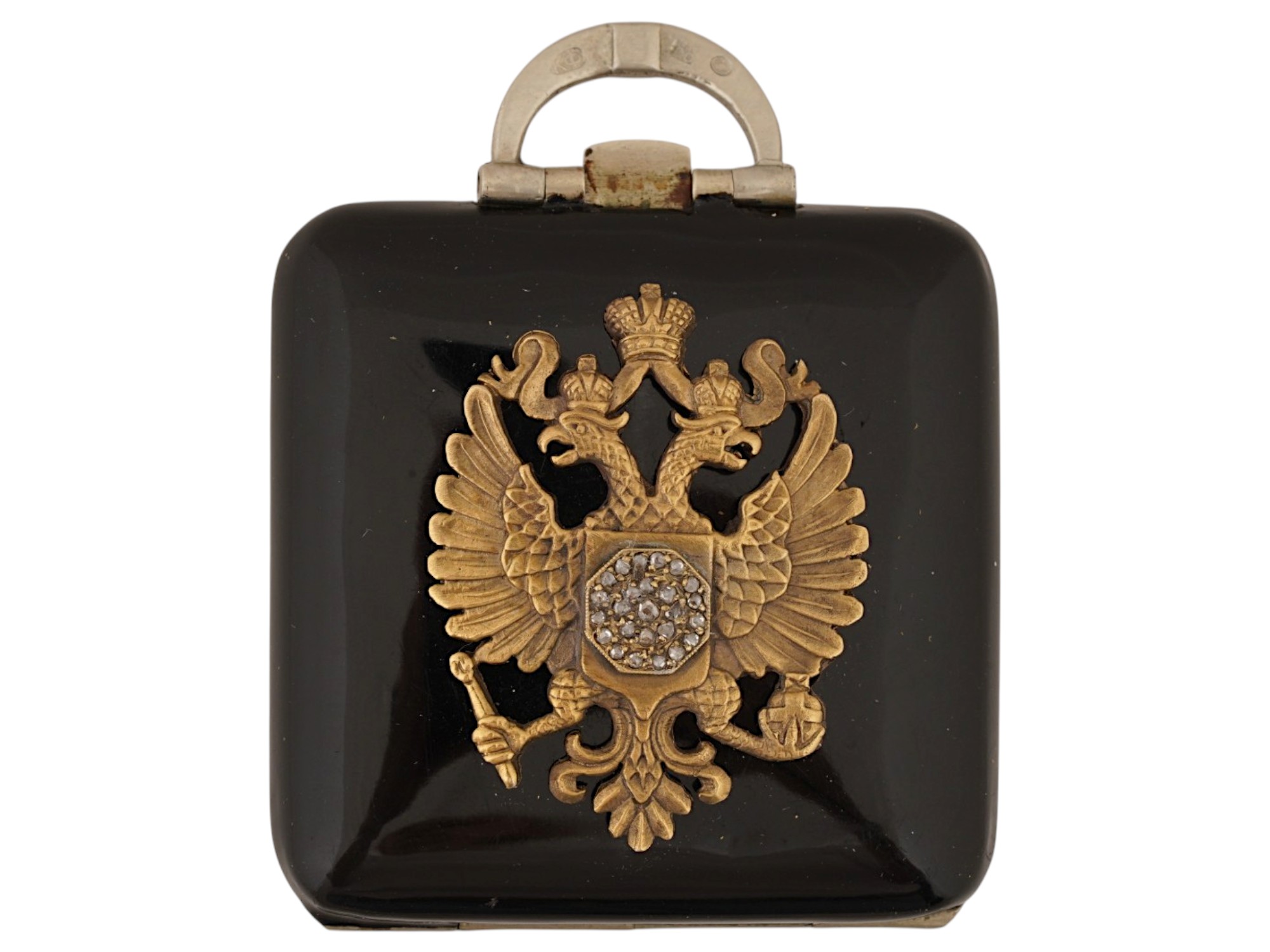 RUSSIAN ART DECO SILVER ENAMEL DIAMOND POCKET WATCH PIC-5