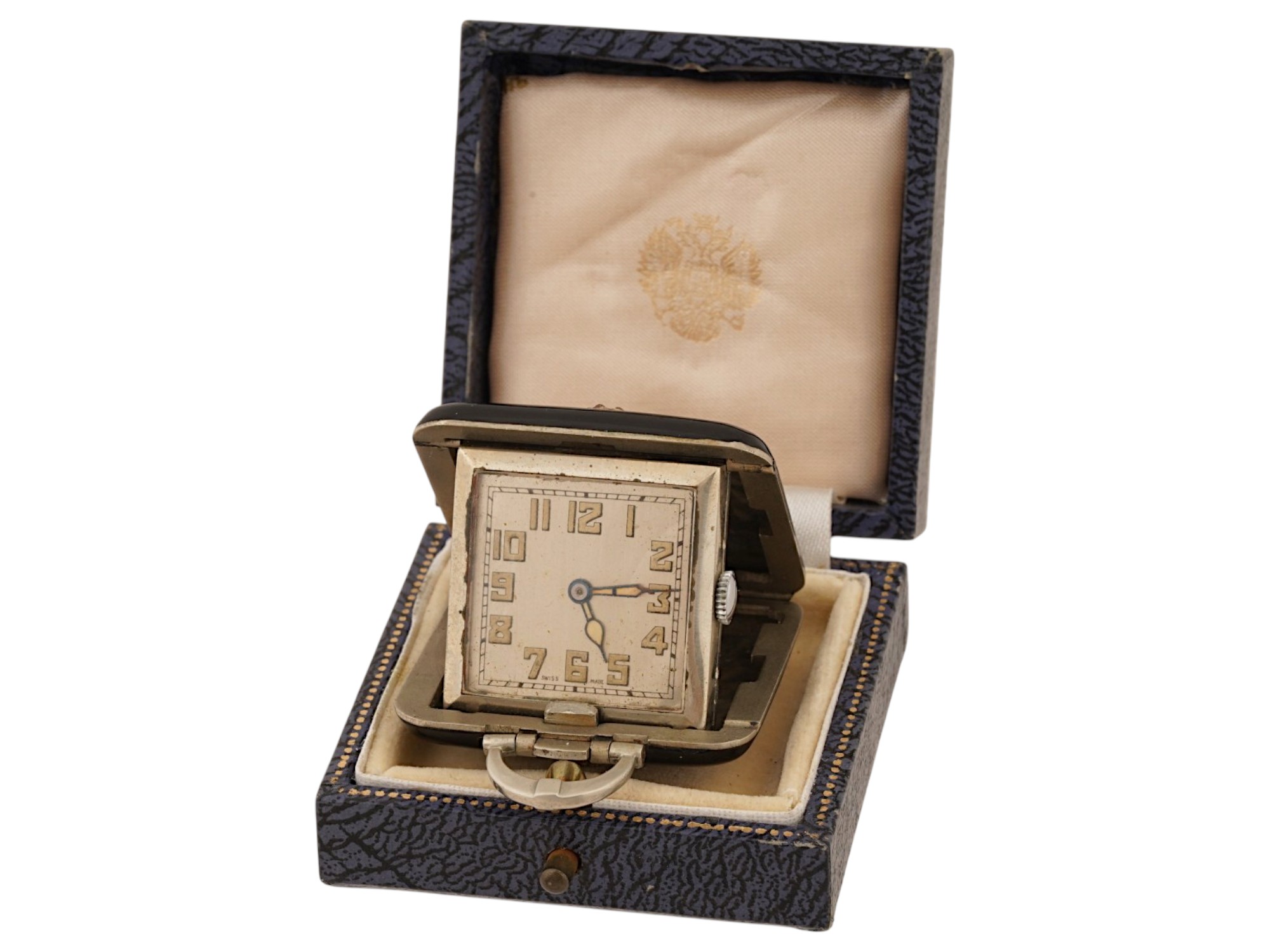 RUSSIAN ART DECO SILVER ENAMEL DIAMOND POCKET WATCH PIC-