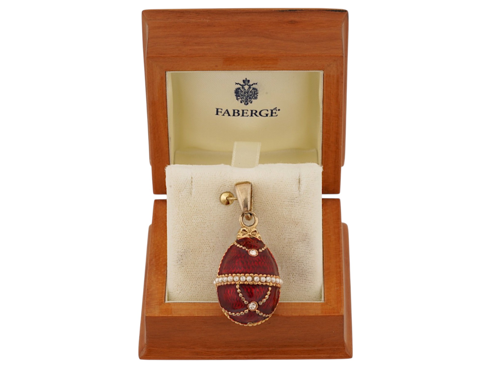 RUSSIAN SILVER ENAMEL EGG PENDANT W RHINESTONES IN BOX PIC-