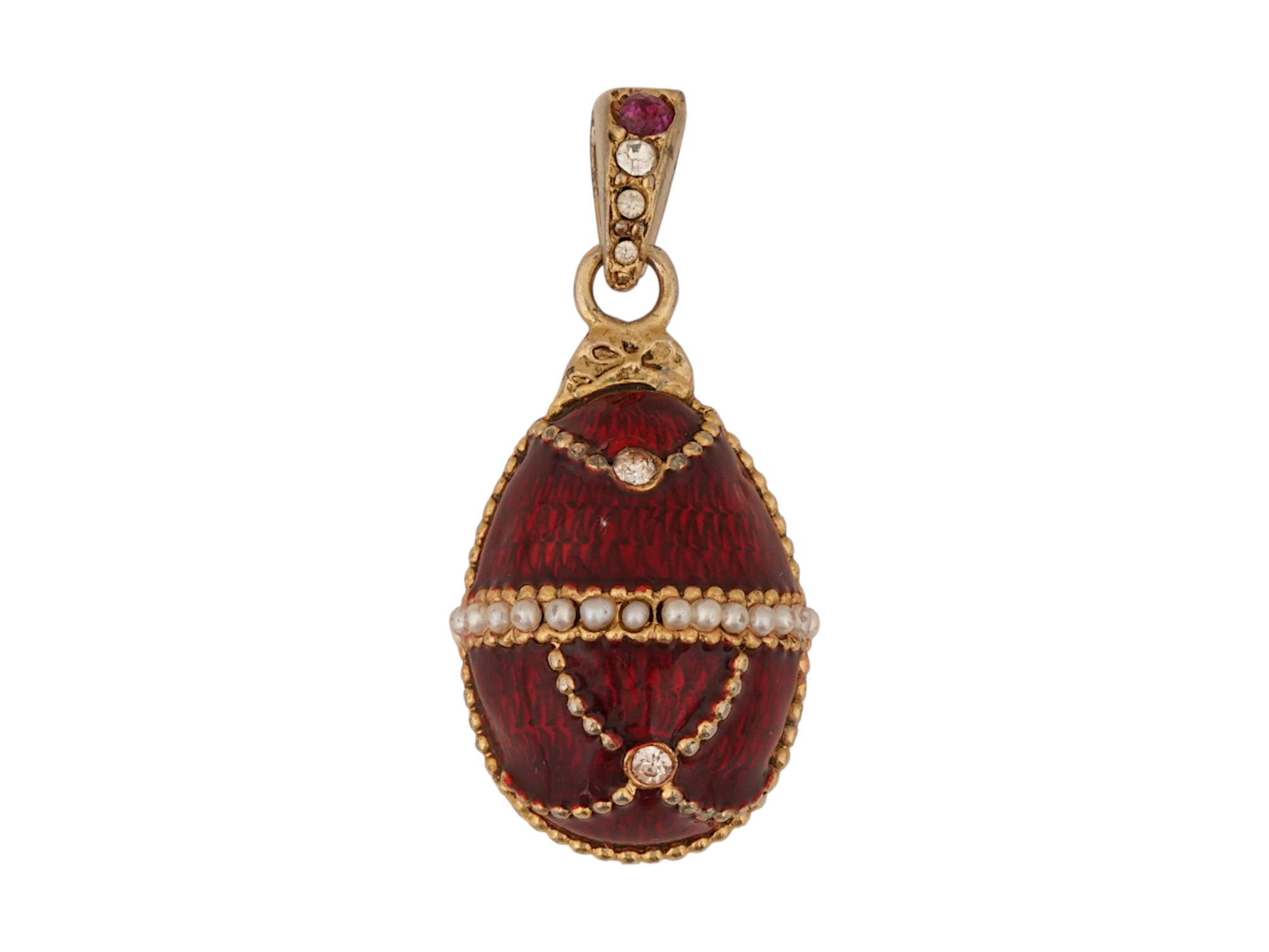 RUSSIAN SILVER ENAMEL EGG PENDANT W RHINESTONES IN BOX PIC-1