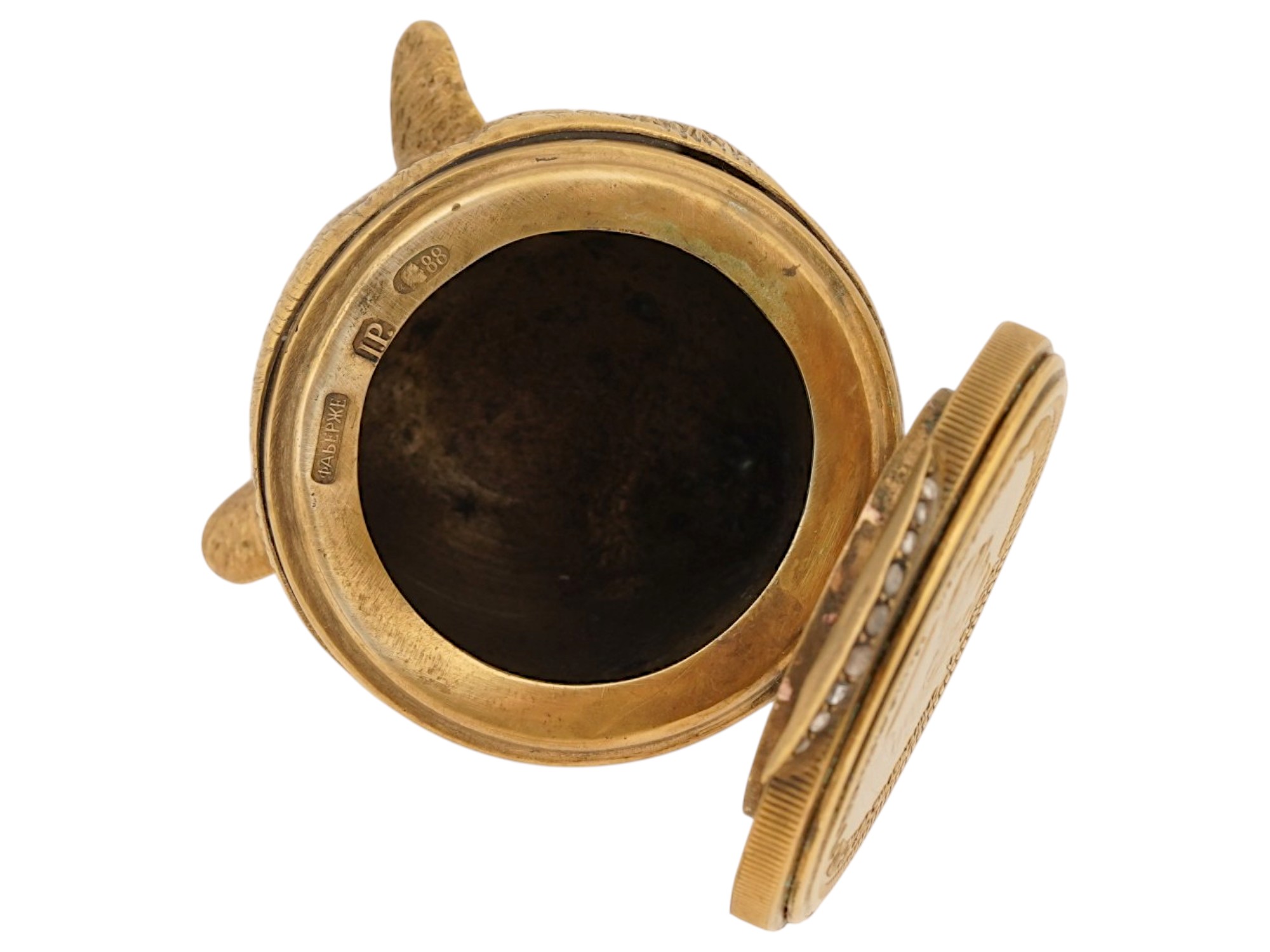 RUSSIAN GILT SILVER WITH DIAMONDS BEAR PILL BOX PIC-7