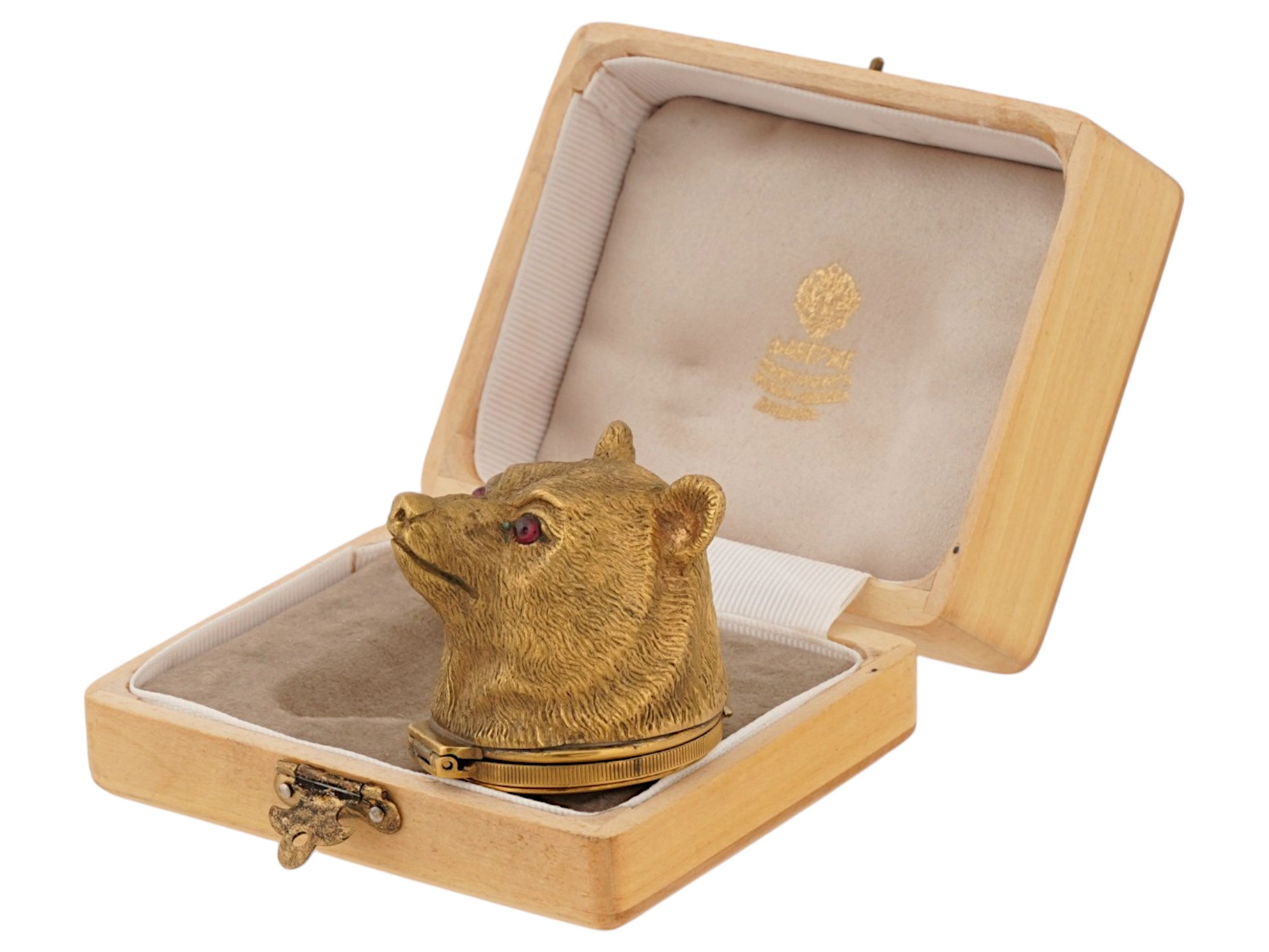 RUSSIAN GILT SILVER WITH DIAMONDS BEAR PILL BOX PIC-
