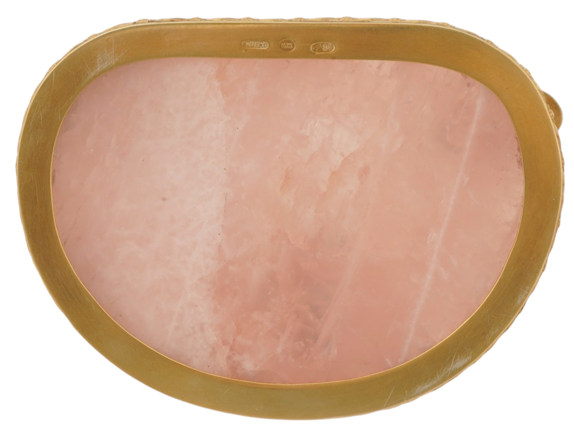 RUSSIAN SILVER PINK QUARTZ ASHTRAY W JADE ELEPHANT PIC-6