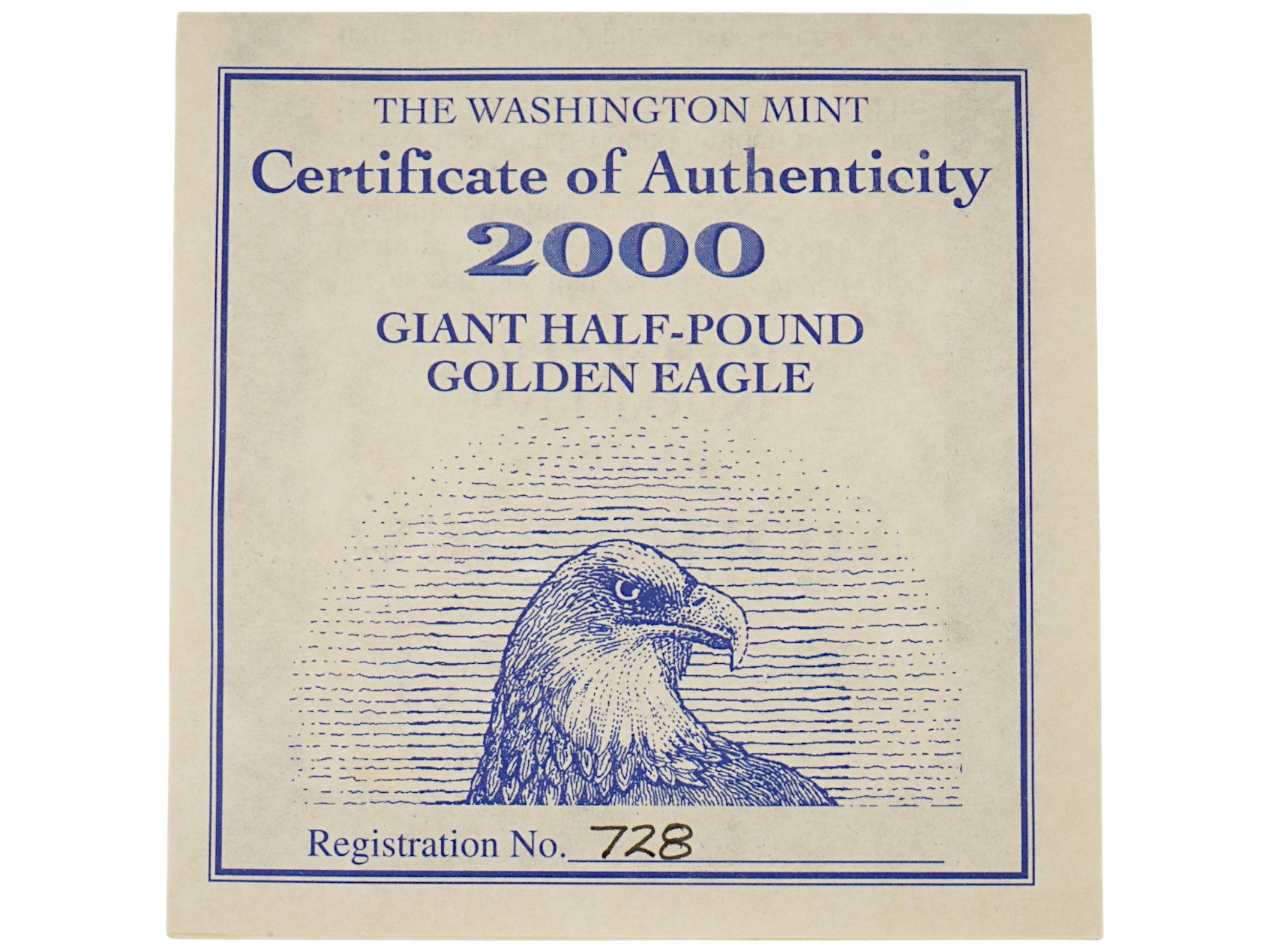 AMERICAN GIANT GOLDEN EAGLE COIN WASHINGTON MINT COA PIC-4