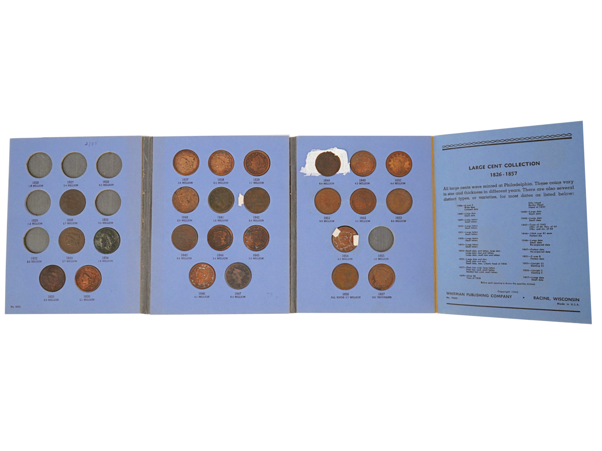 COLLECTION BOOK OF ANTIQUE UNITED STATES LARGE CENTS PIC-
