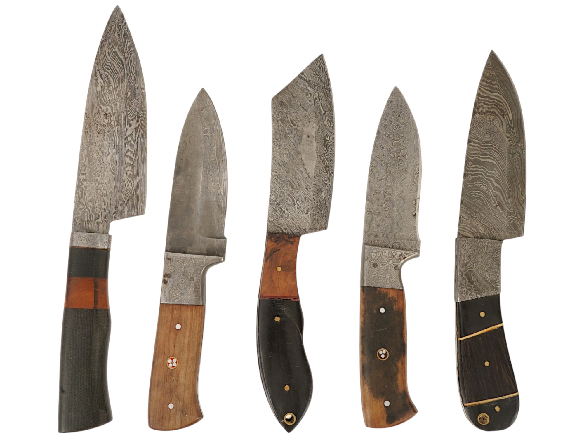 COLLECTION OF FIVE VINTAGE DAMASCUS STEEL KITCHEN KNIFE PIC-1