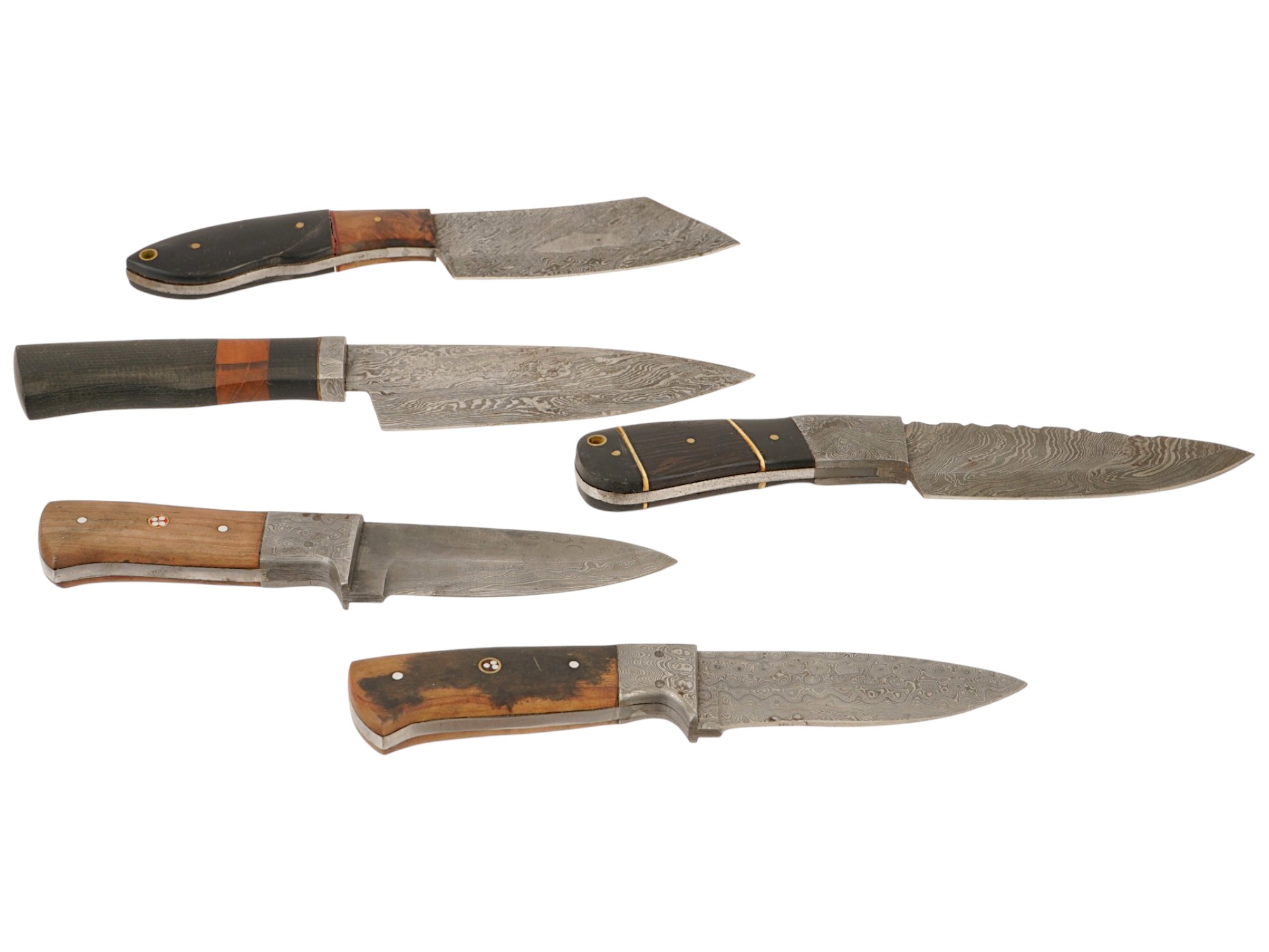 COLLECTION OF FIVE VINTAGE DAMASCUS STEEL KITCHEN KNIFE PIC-2