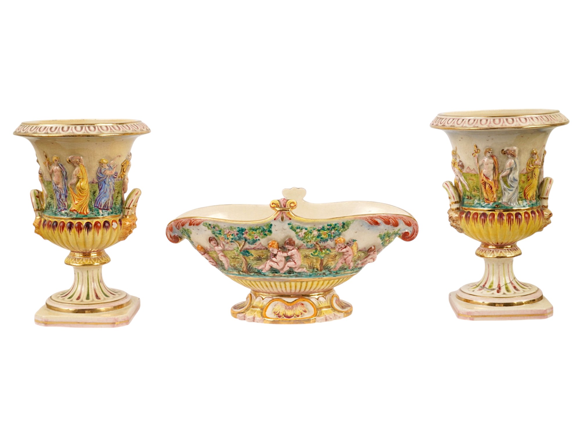 ITALIAN CAPODIMONTE PORCELAIN CUPS AND BOWL PIC-