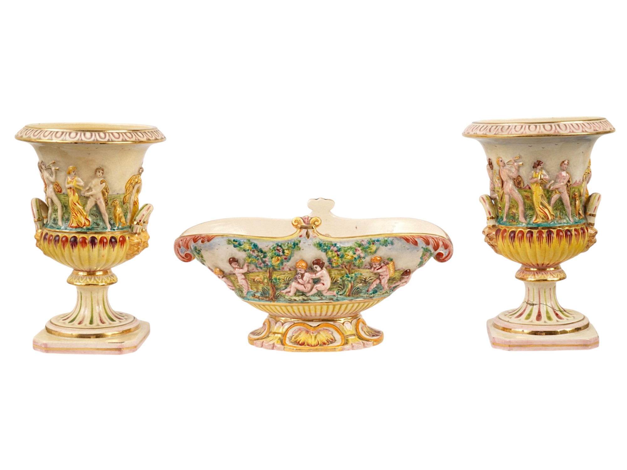 ITALIAN CAPODIMONTE PORCELAIN CUPS AND BOWL PIC-2