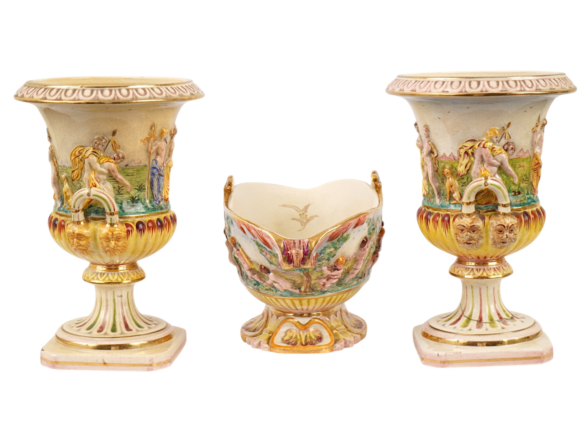 ITALIAN CAPODIMONTE PORCELAIN CUPS AND BOWL PIC-1