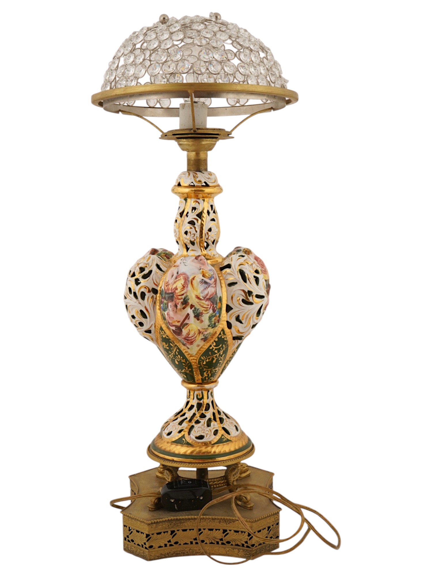CAPODIMONTE STYLE PAINTED PORCELAIN BRASS TABLE LAMP PIC-4