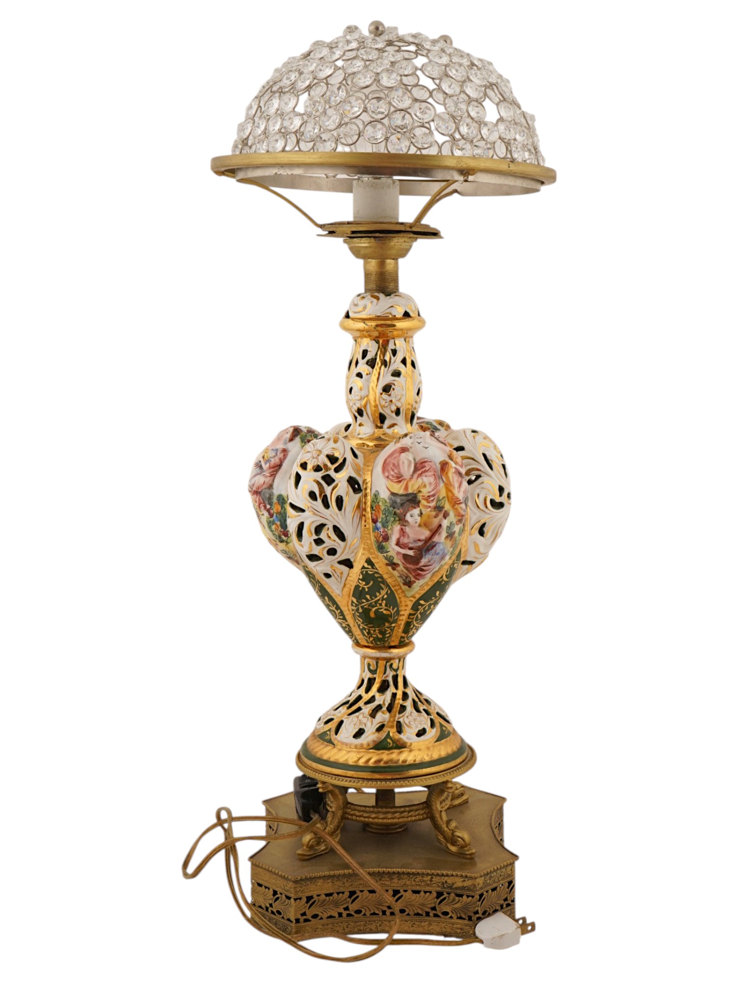 CAPODIMONTE STYLE PAINTED PORCELAIN BRASS TABLE LAMP PIC-5