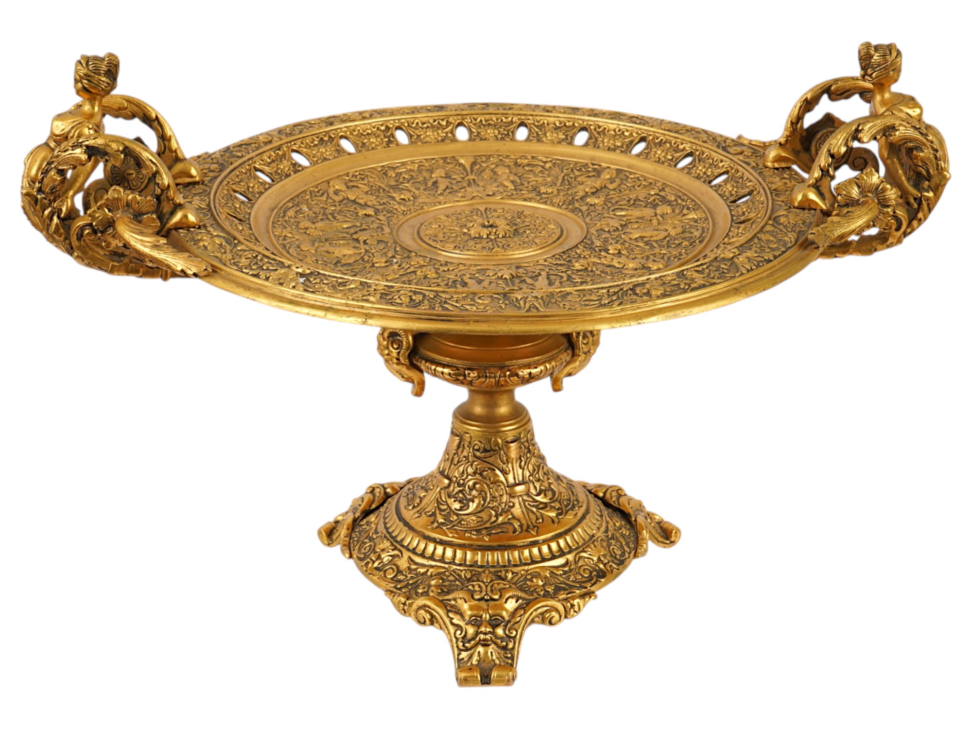 ANTIQUE FRENCH RENAISSANCE REVIVAL GILT BRONZE TAZZA PIC-