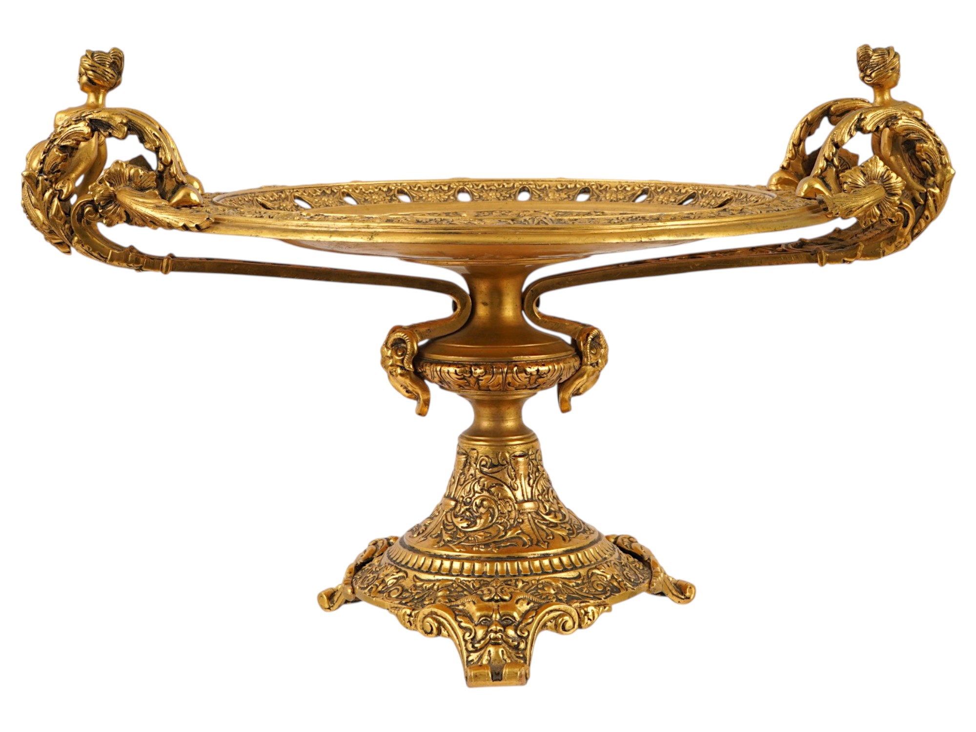 ANTIQUE FRENCH RENAISSANCE REVIVAL GILT BRONZE TAZZA PIC-3