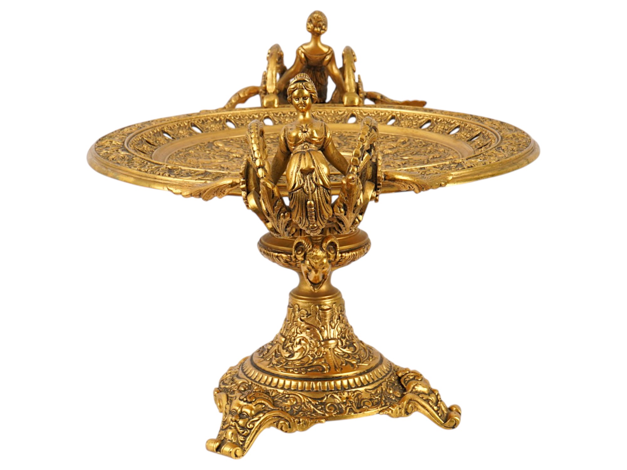 ANTIQUE FRENCH RENAISSANCE REVIVAL GILT BRONZE TAZZA PIC-4