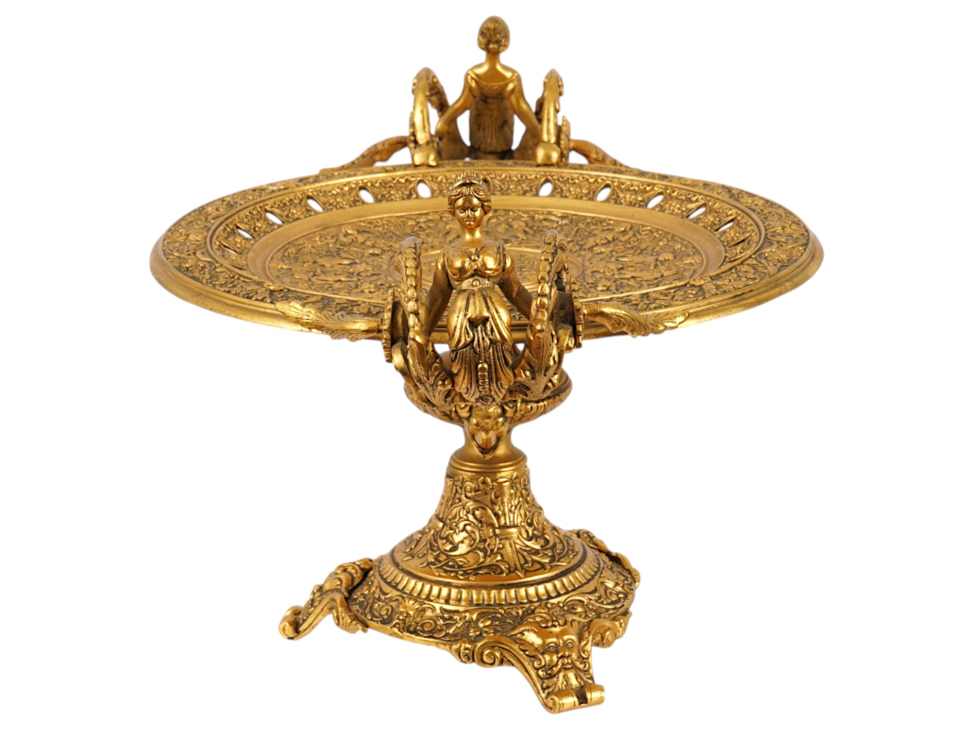 ANTIQUE FRENCH RENAISSANCE REVIVAL GILT BRONZE TAZZA PIC-2