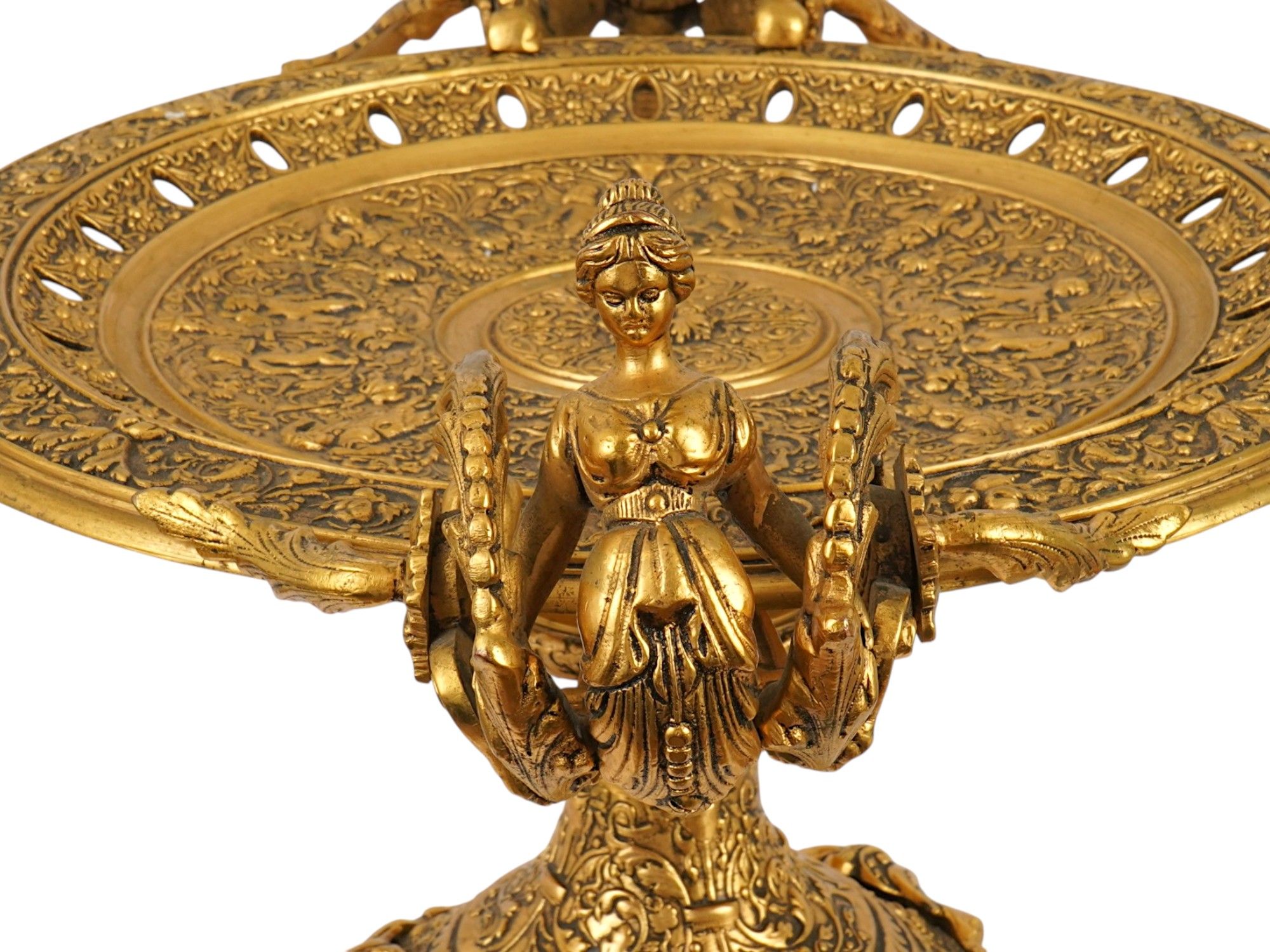 ANTIQUE FRENCH RENAISSANCE REVIVAL GILT BRONZE TAZZA PIC-9