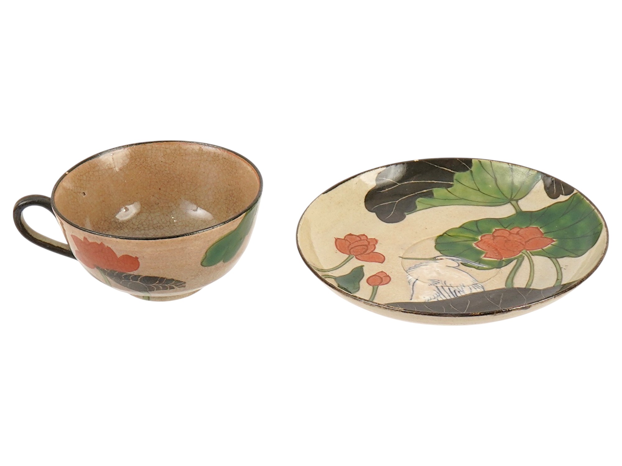 JAPANESE OGATA KENZAN CERAMIC CUP AND SAUCER PIC-