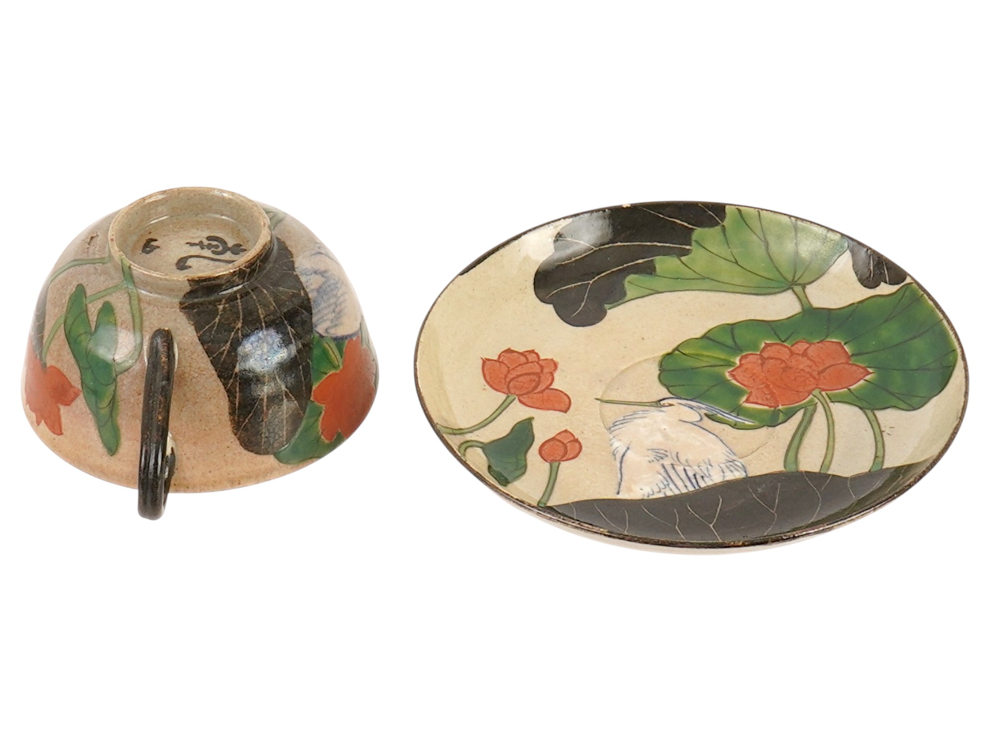 JAPANESE OGATA KENZAN CERAMIC CUP AND SAUCER PIC-1