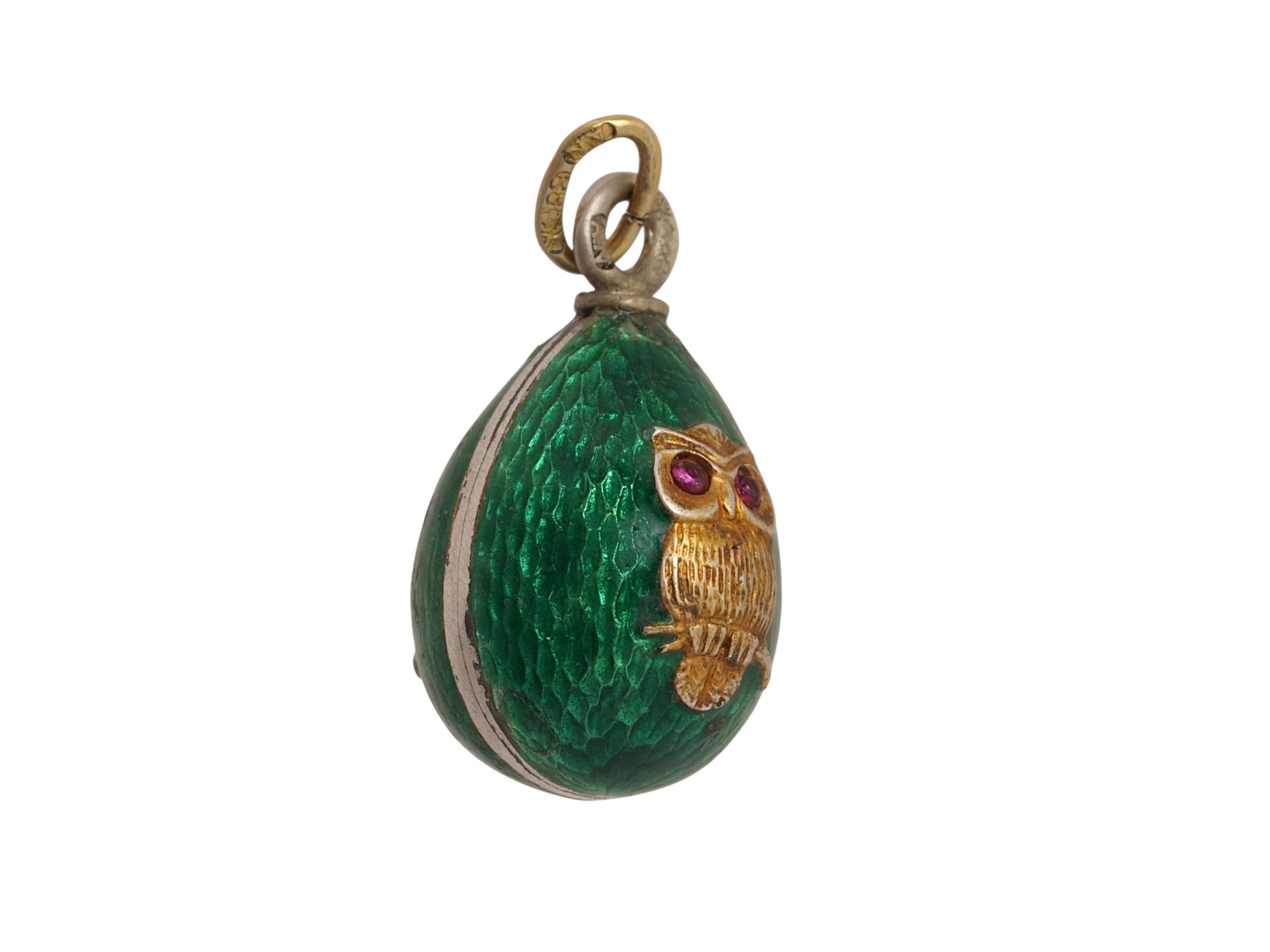 RUSSIAN SILVER GUILLOCHE ENAMEL EASTER EGG PENDANT PIC-2