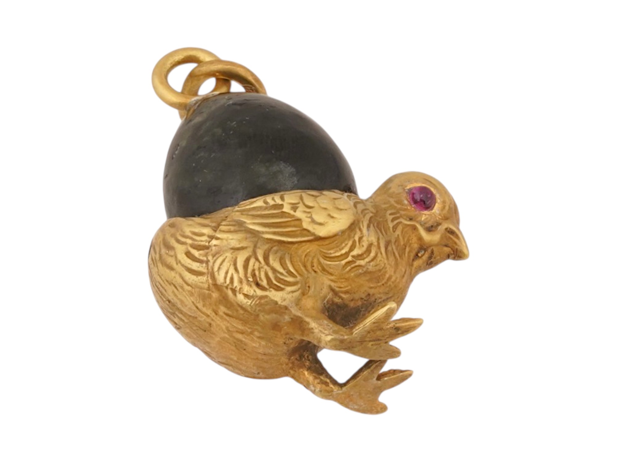 RUSSIAN SILVER JADE CHICK EGG PENDANT W RUBY EYES PIC-3