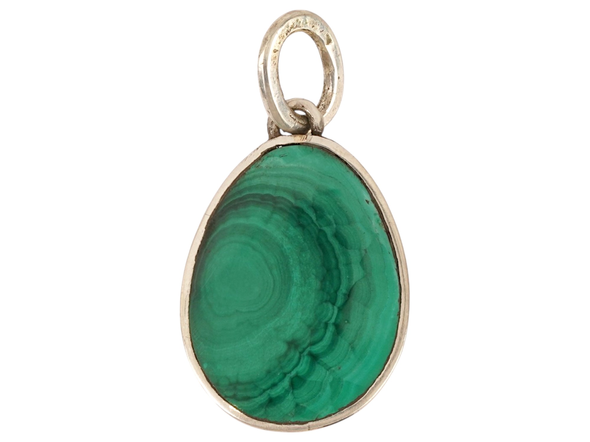 RUSSIAN SILVER AND CARVED MALACHITE EASTER EGG PENDANT PIC-1