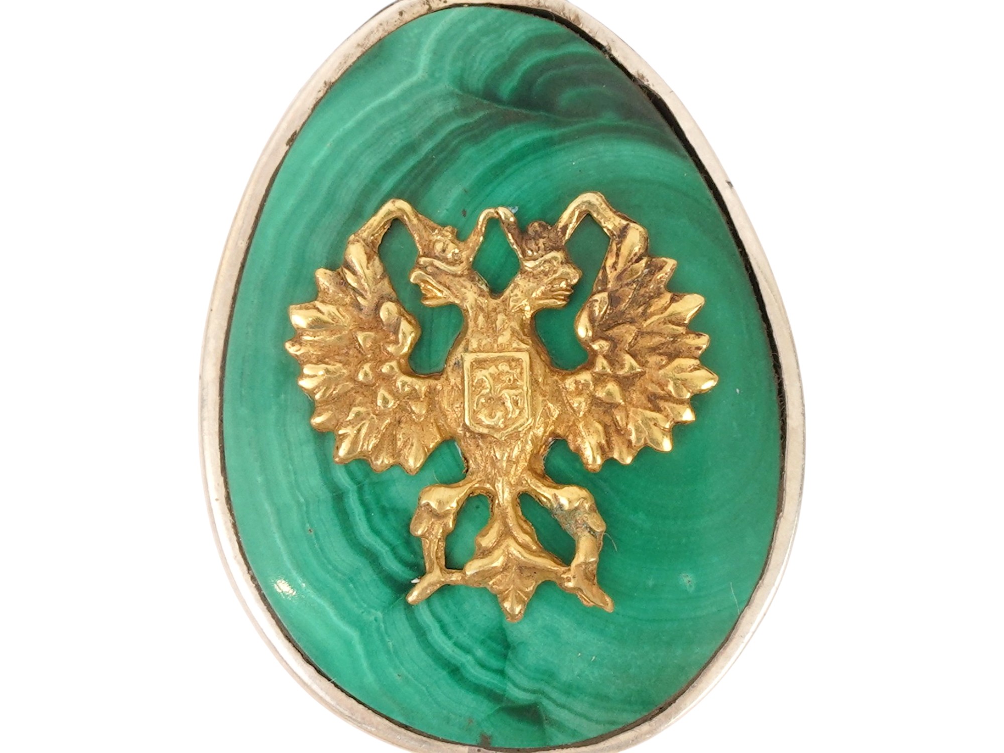 RUSSIAN SILVER AND CARVED MALACHITE EASTER EGG PENDANT PIC-4