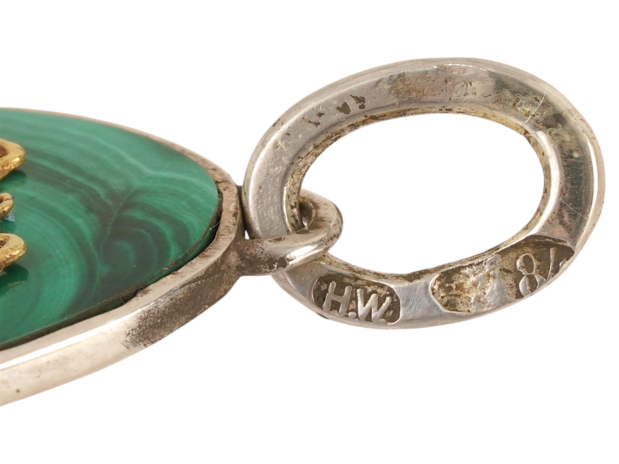RUSSIAN SILVER AND CARVED MALACHITE EASTER EGG PENDANT PIC-3