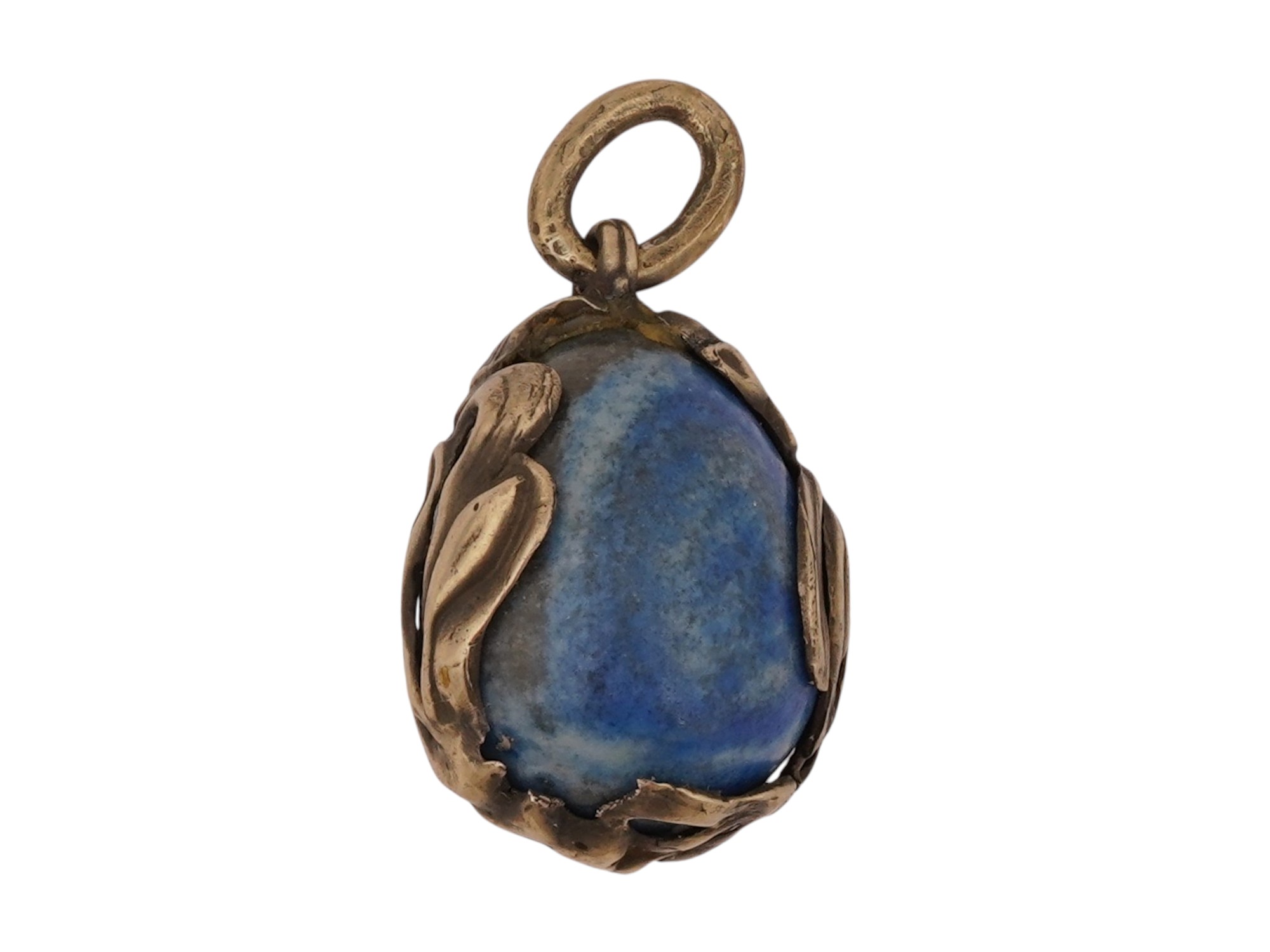 RUSSIAN SILVER CARVED LAPIS LAZULI EASTER EGG PENDANT PIC-