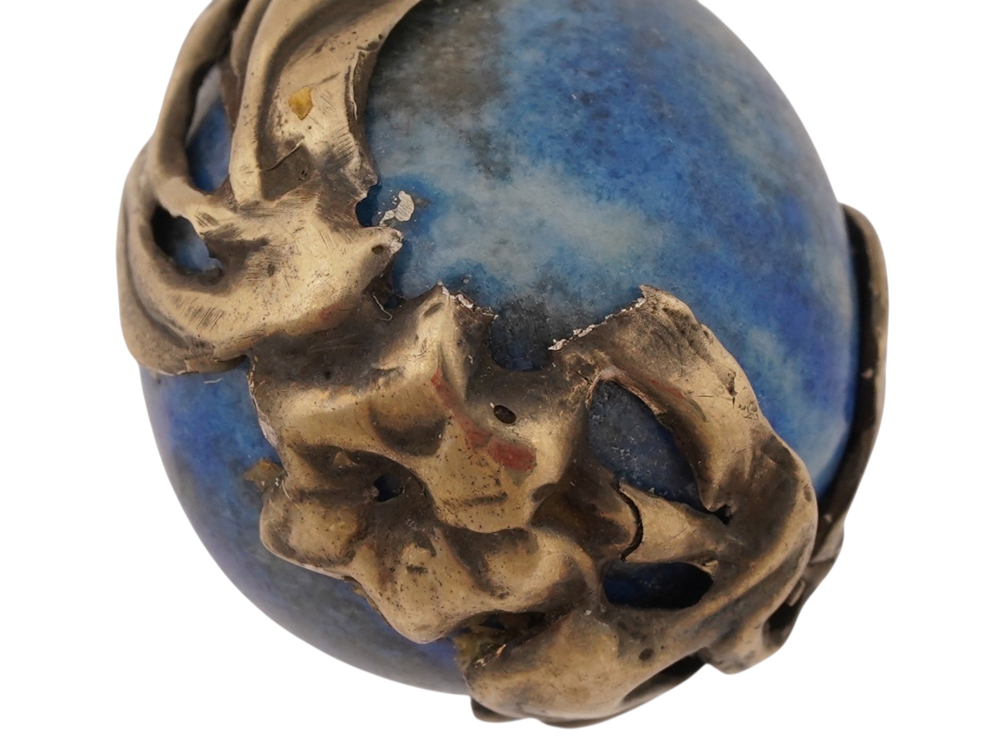 RUSSIAN SILVER CARVED LAPIS LAZULI EASTER EGG PENDANT PIC-6