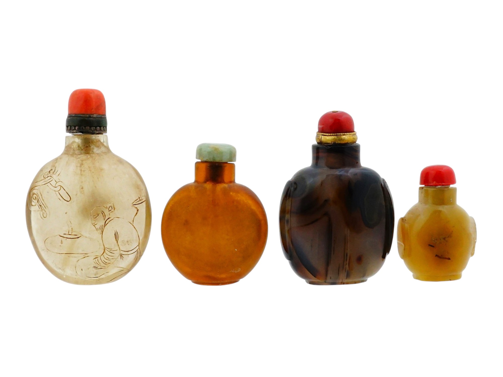 FOUR ANTIQUE CHINESE GLASS SNUFF BOTTLES PIC-2
