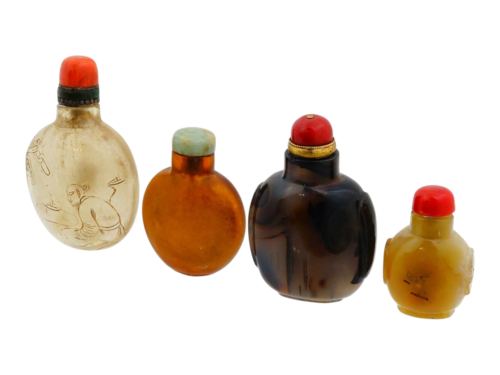 FOUR ANTIQUE CHINESE GLASS SNUFF BOTTLES PIC-