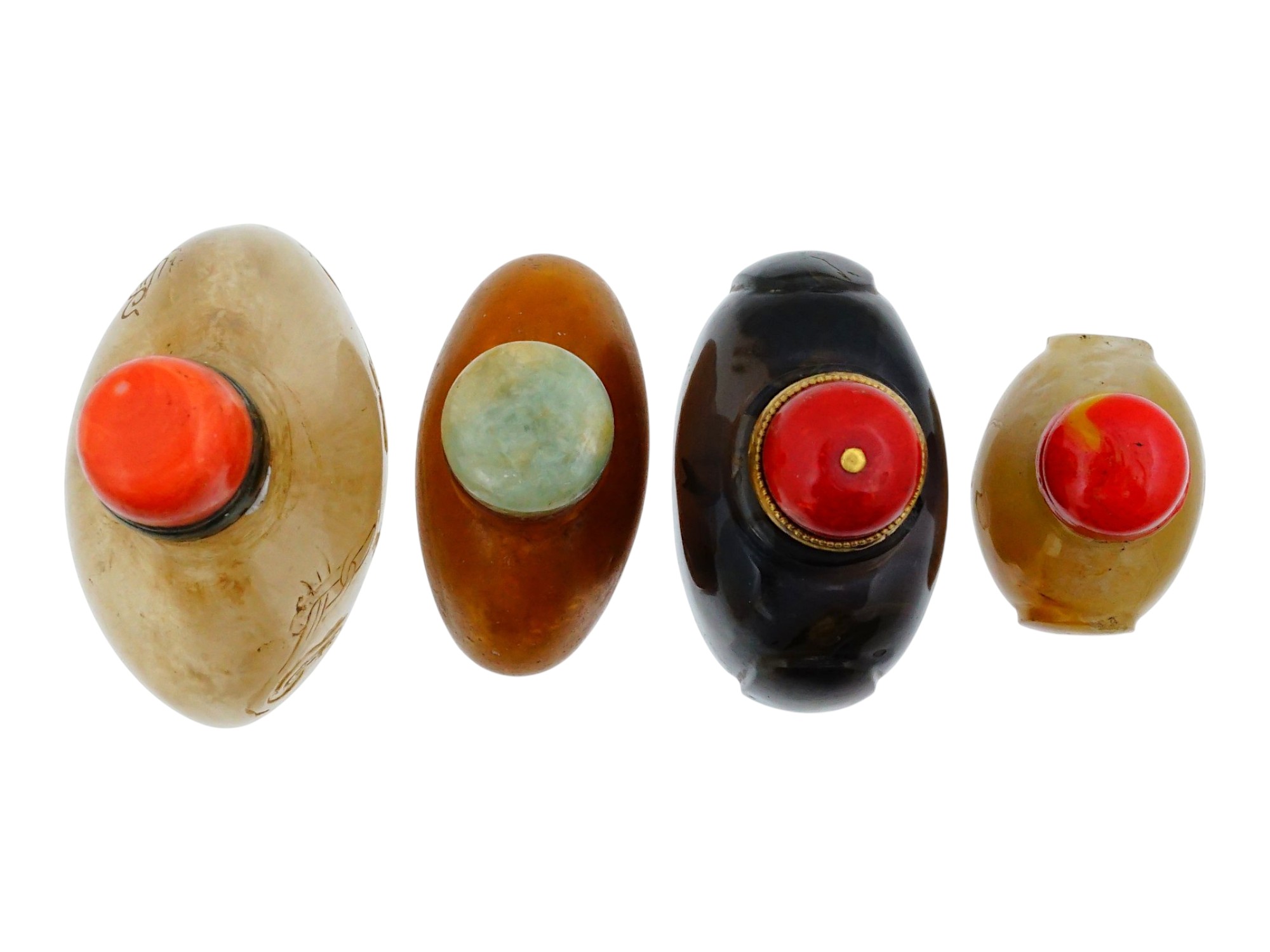 FOUR ANTIQUE CHINESE GLASS SNUFF BOTTLES PIC-6
