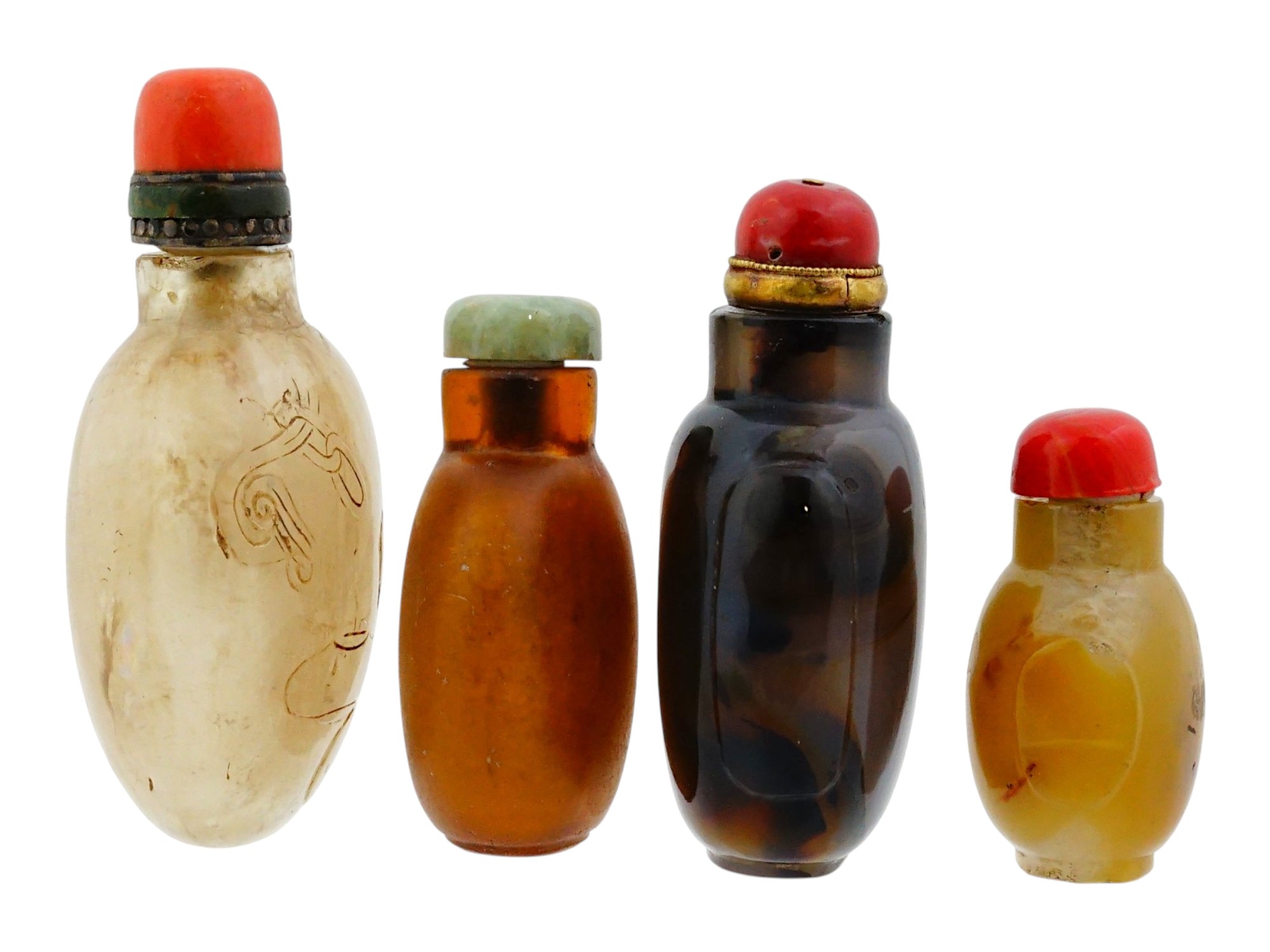 FOUR ANTIQUE CHINESE GLASS SNUFF BOTTLES PIC-4