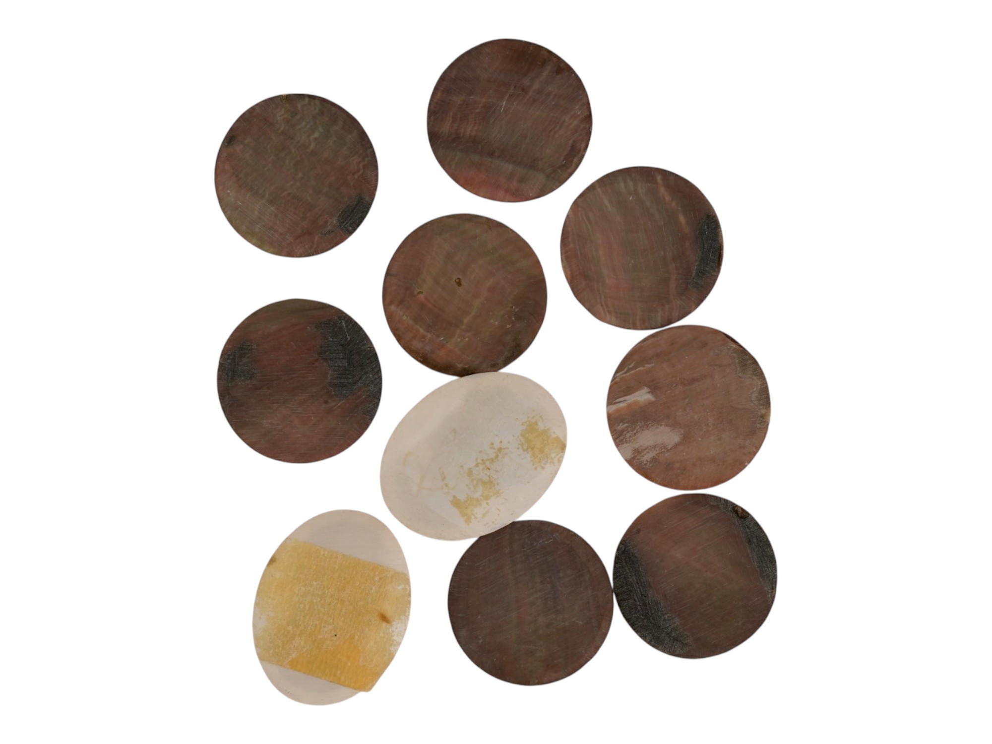 COLLECTION OF TEN HAND CARVED MOTHER OF PEARL CAMEOS PIC-1
