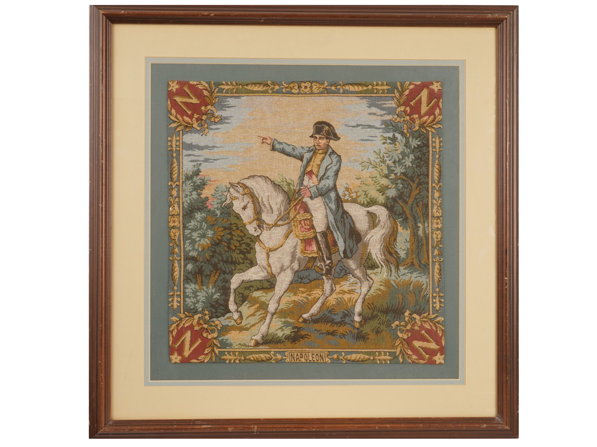 VINTAGE FRENCH EMBROIDERED TAPESTRY W NAPOLEON PIC-