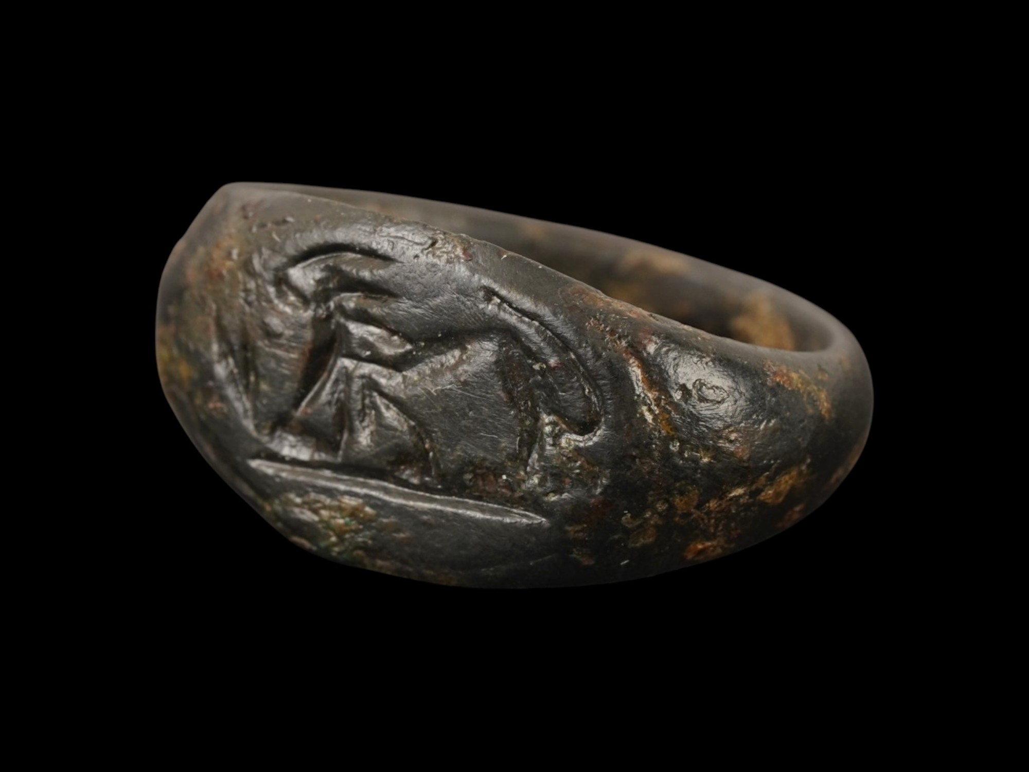 ANCIENT GREEK ENGRAVED BRONZE RING 500 TO 300 BC PIC-1