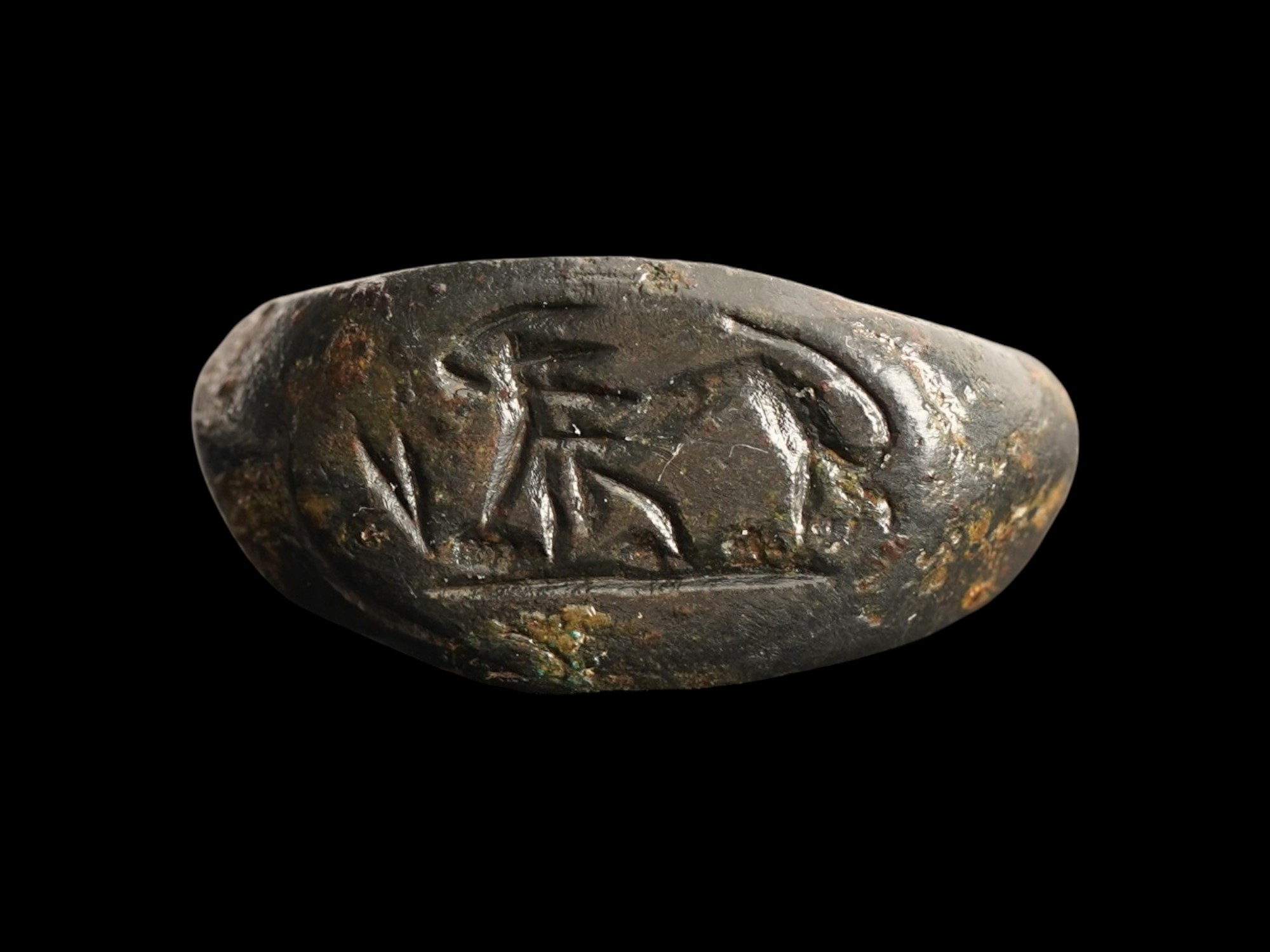 ANCIENT GREEK ENGRAVED BRONZE RING 500 TO 300 BC PIC-