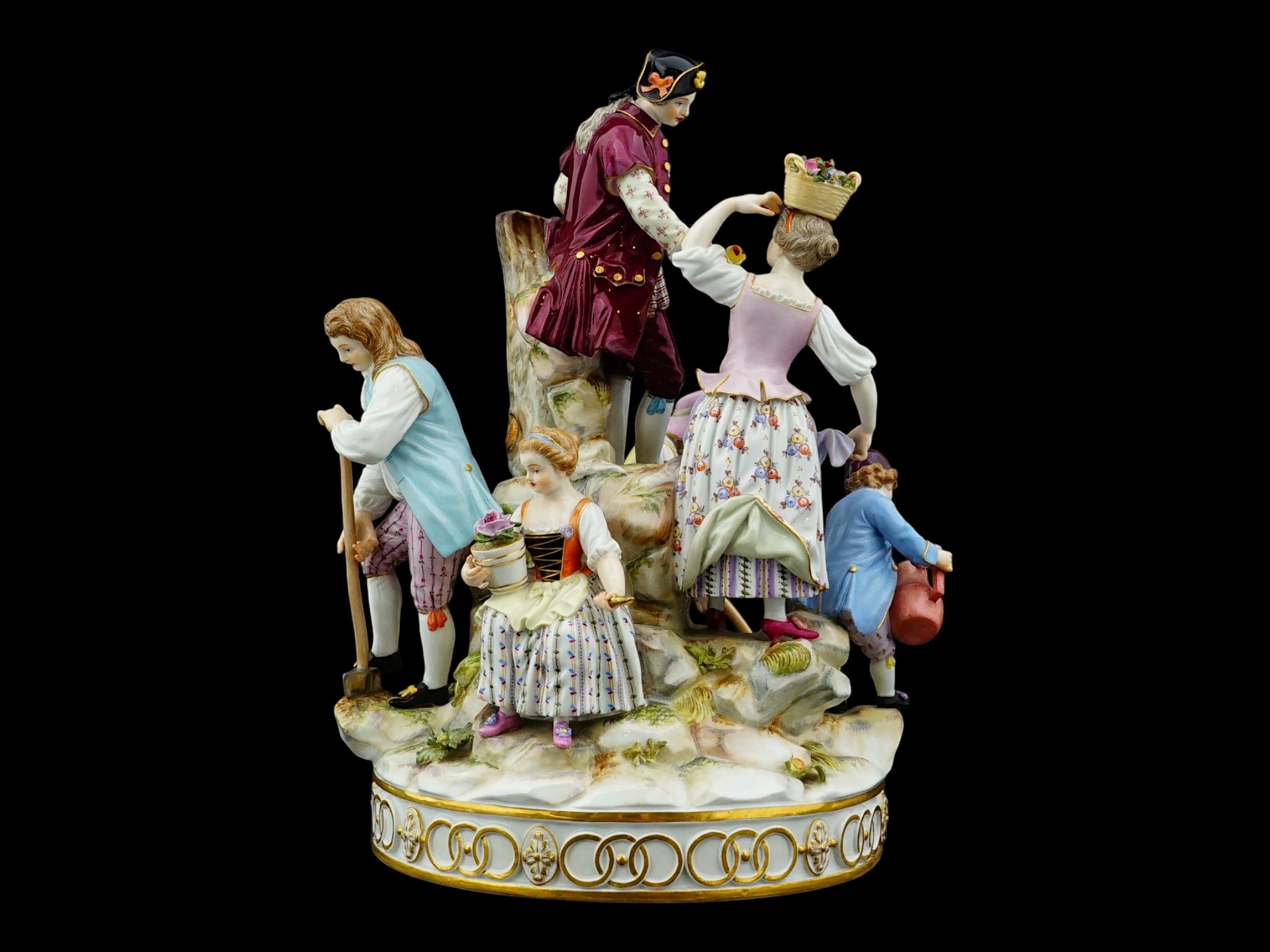 ANTIQUE MEISSEN PORCELAIN FIGURAL GROUP OF GARDENERS PIC-3
