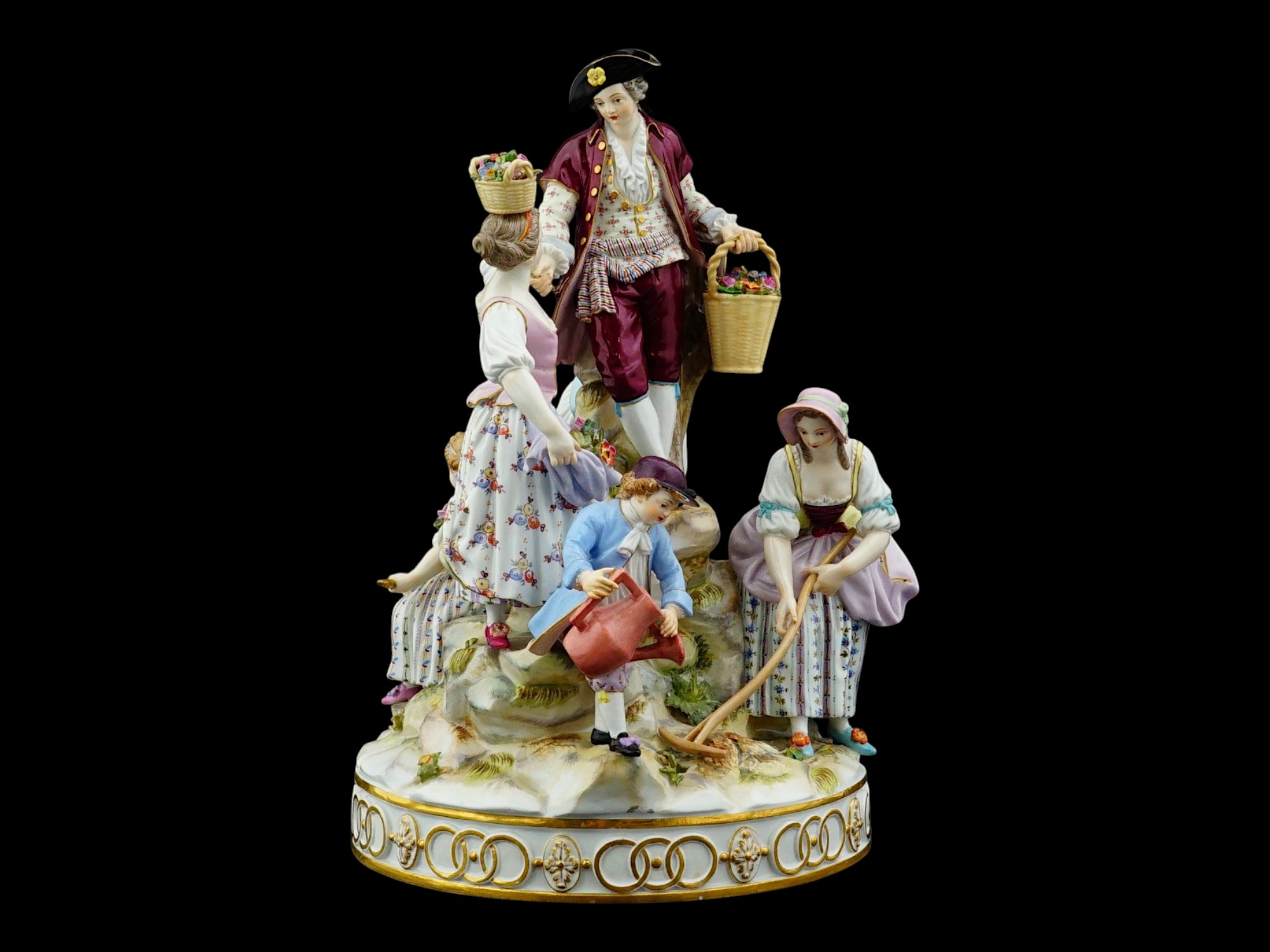 ANTIQUE MEISSEN PORCELAIN FIGURAL GROUP OF GARDENERS PIC-1
