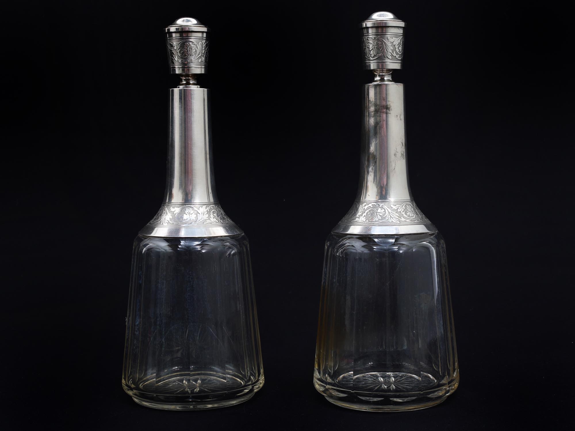 A PAIR OF FRENCH SILVER-MOUNTED DECANTERS 1910 PIC-0