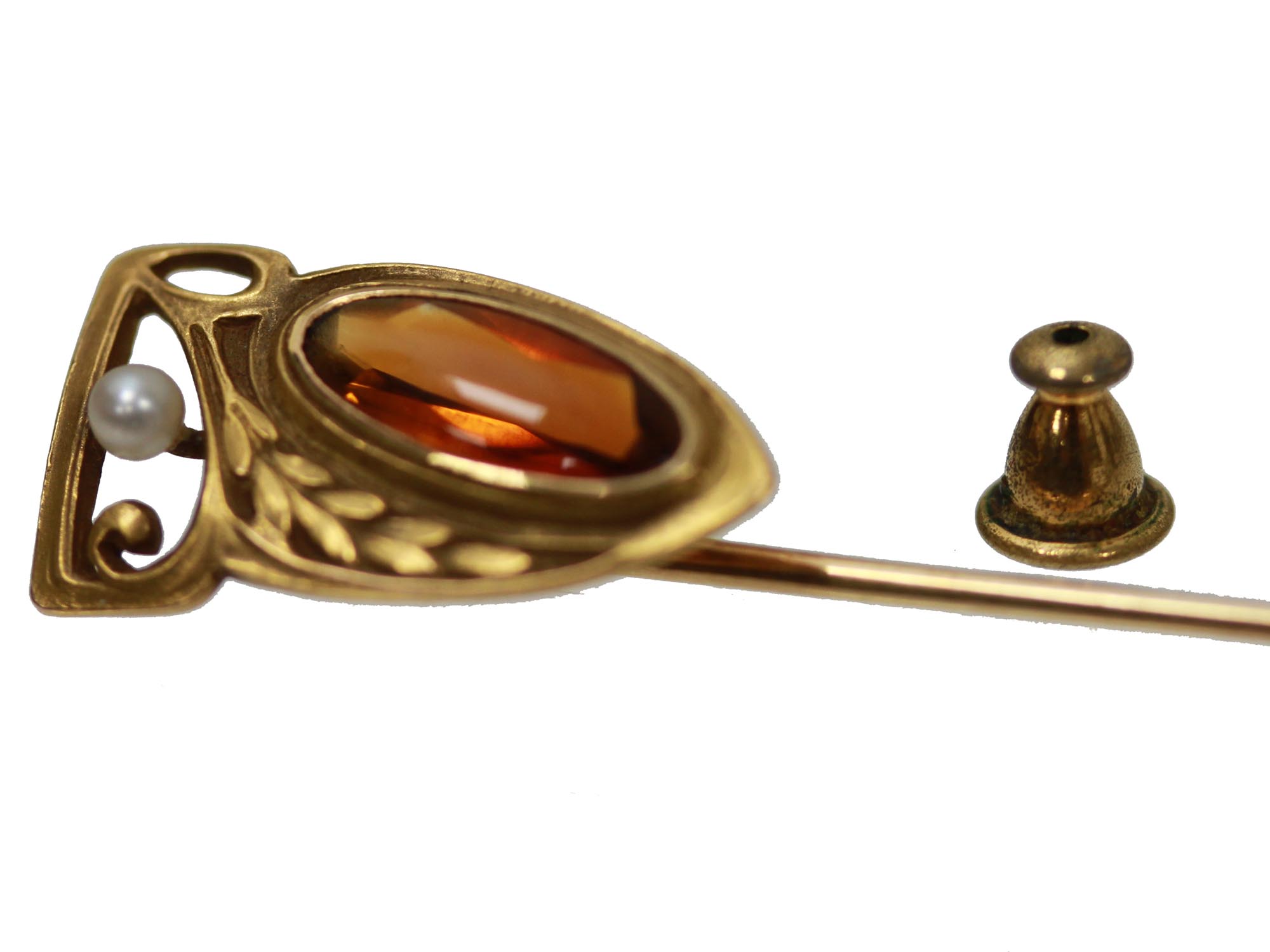 A VINTAGE MONET STICK PIN 14K GOLD PEARL AMBER PIC-2