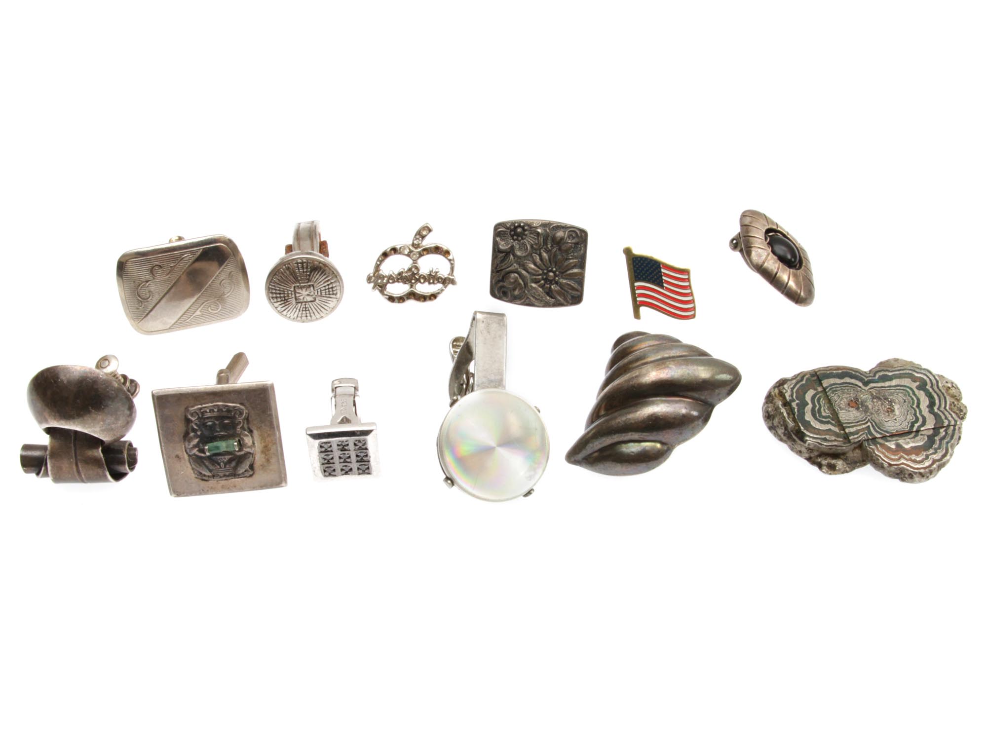 A VINTAGE SILVER JEWELRY CUFFLINKS AND FIGURES PIC-1