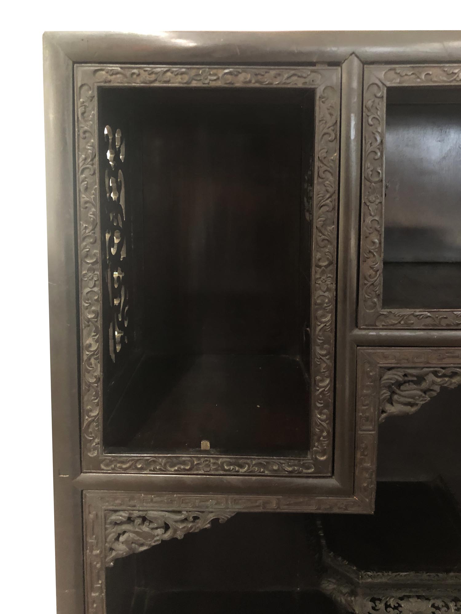 19TH CEN CHINESE HARDWOOD CURVED DISPLAY CABINET PIC-4