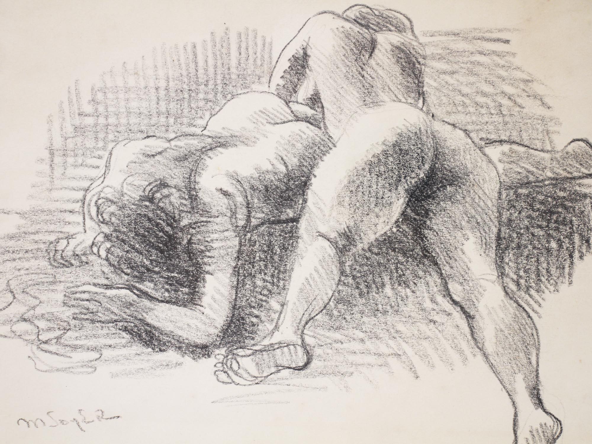 AMERICAN PENCIL GRAPHITE PAINTING BY MOSES SOYER PIC-1