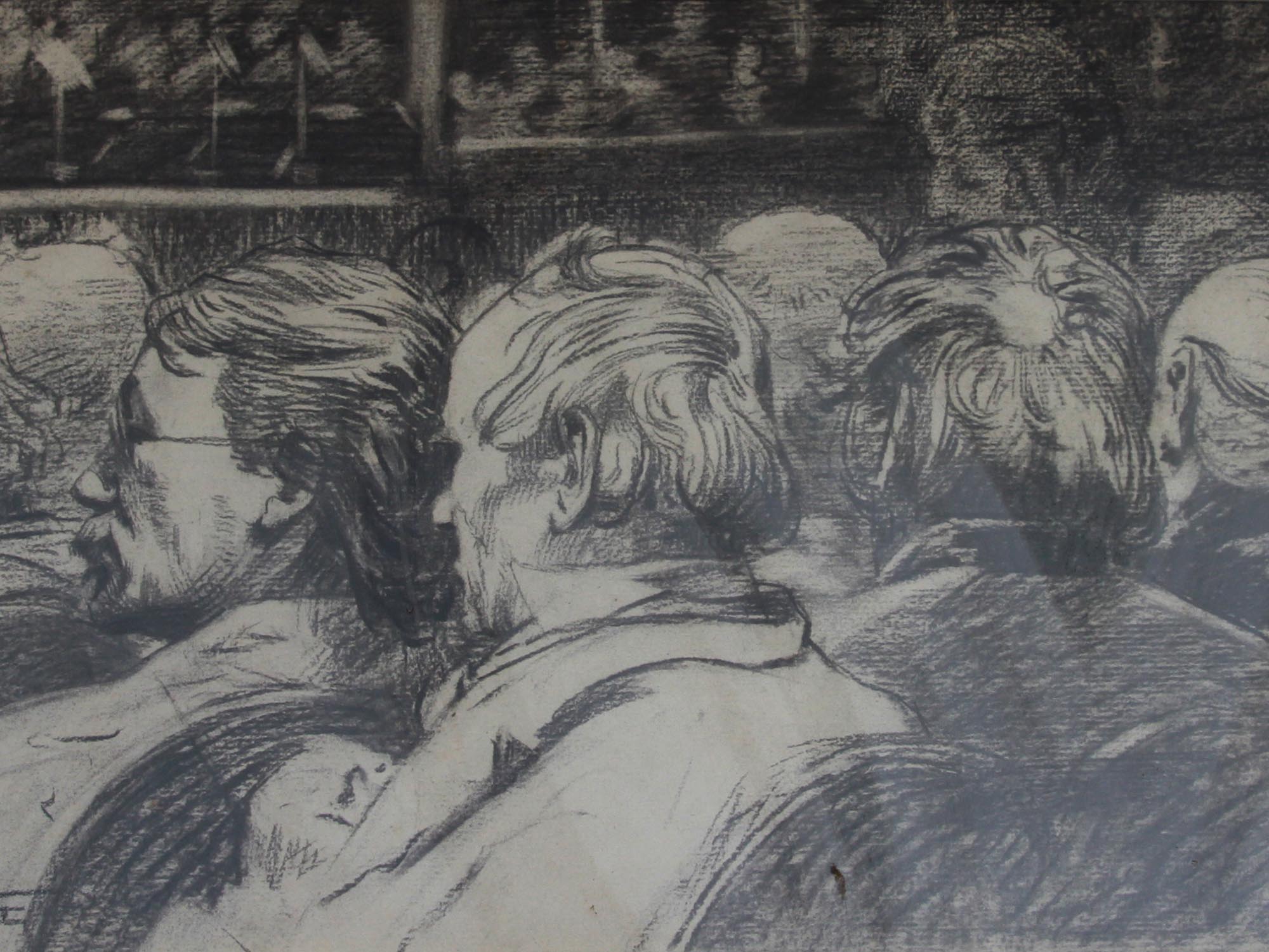 A PENCIL DRAWING PAINTING OF SPECTATORS, C. 1940 PIC-1